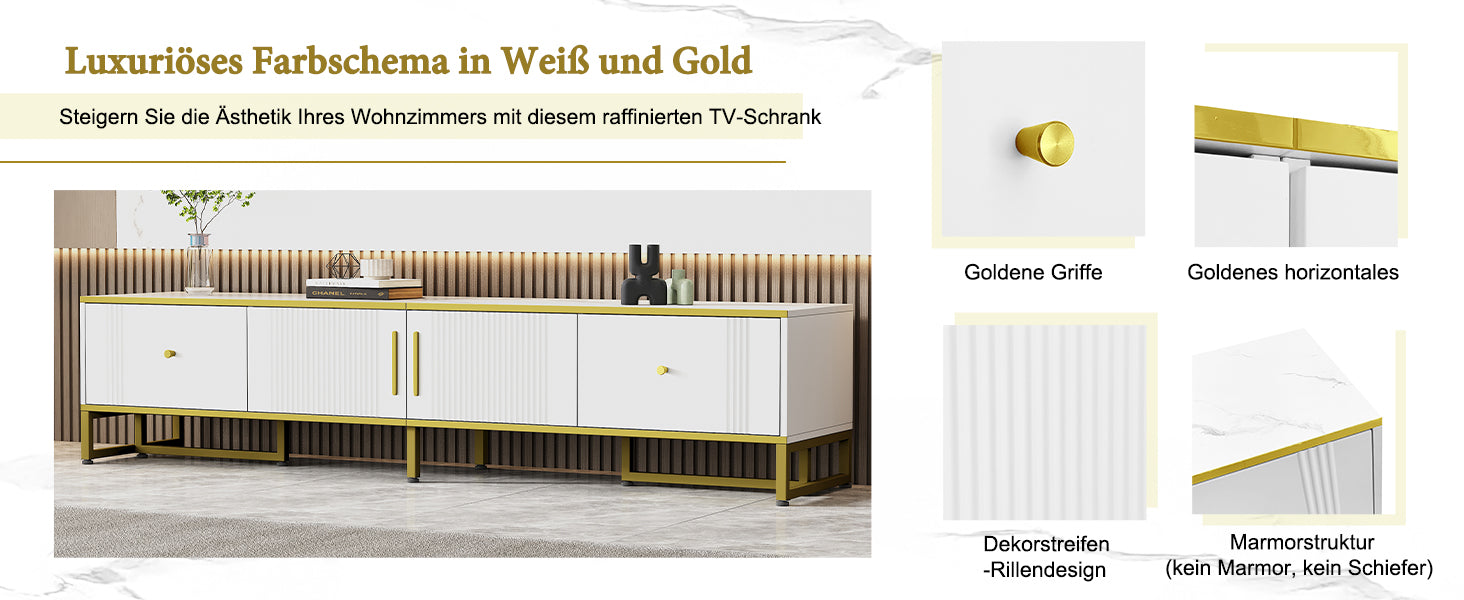 Logidon Elegant Wit TV-meubel 180x40x40 cm Gouden Trim
