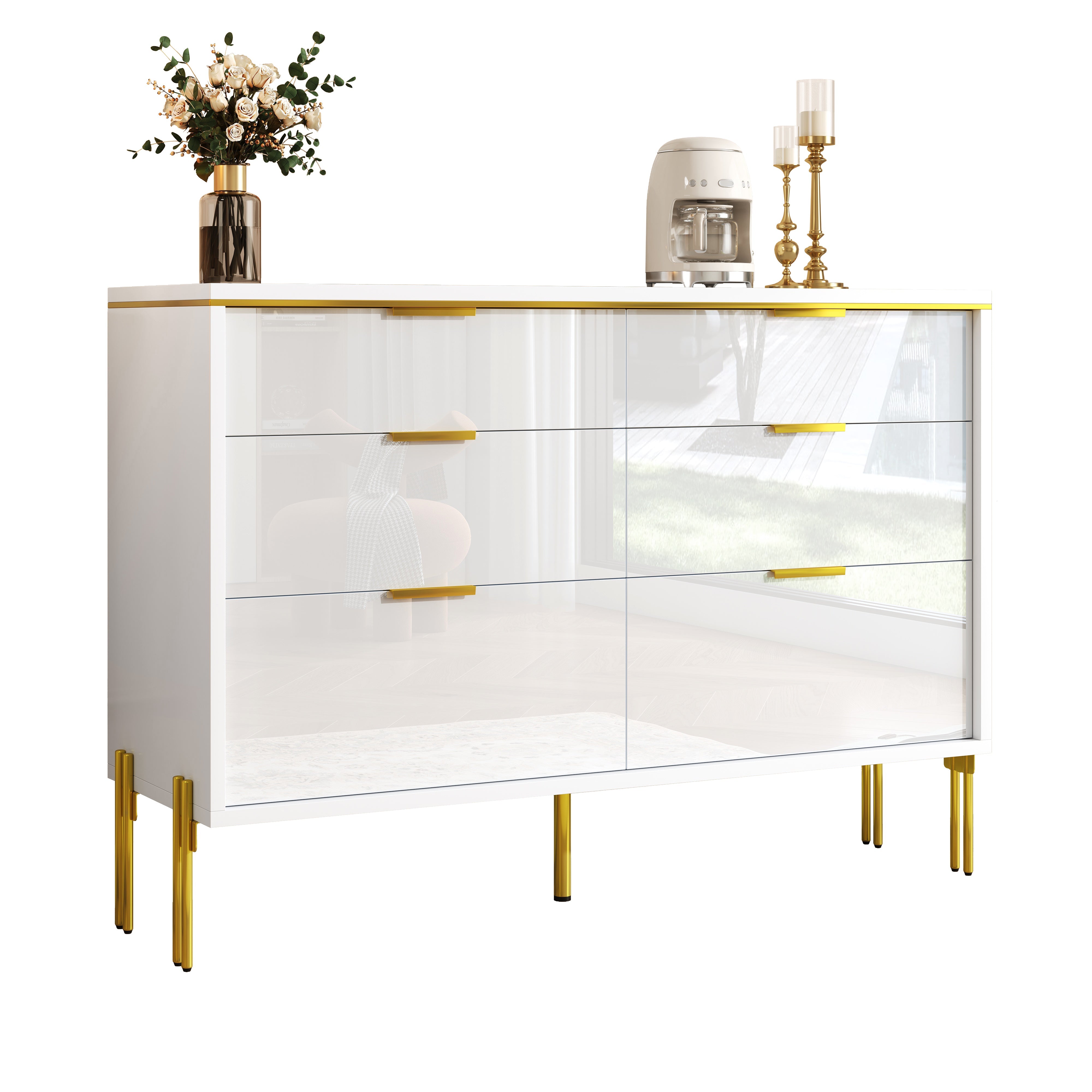 Logidon dressoir wit goud hoogglans 6 lades 120 cm
