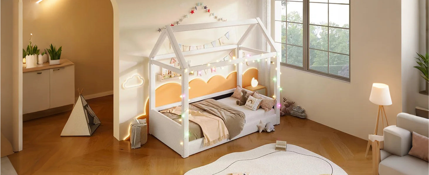 Logidon Gestoffeerd Dagbed 90x200 cm Beige Met LED Lichtstrips