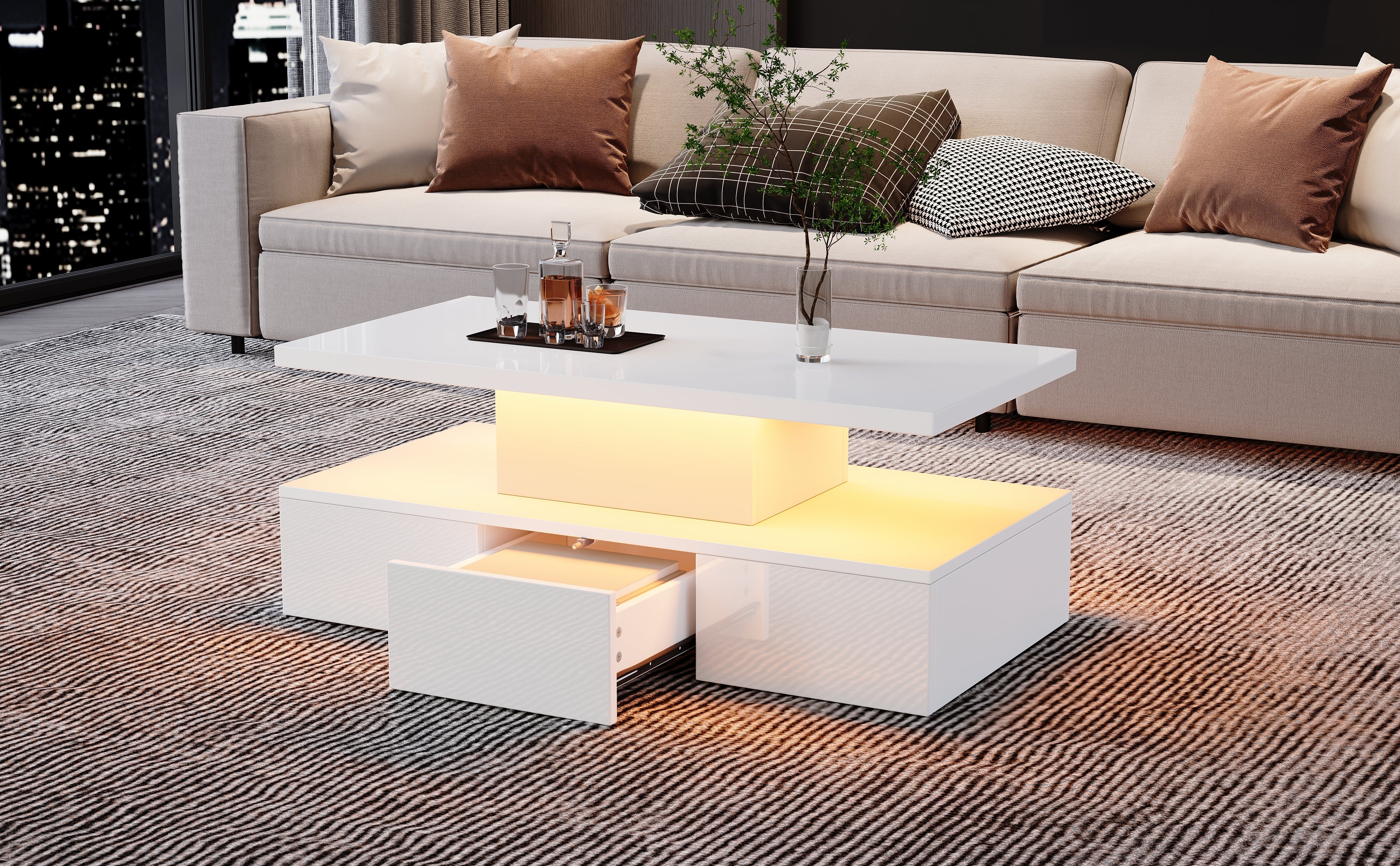 Logidon Salontafel met twee niveaus, witte LED-verlichting