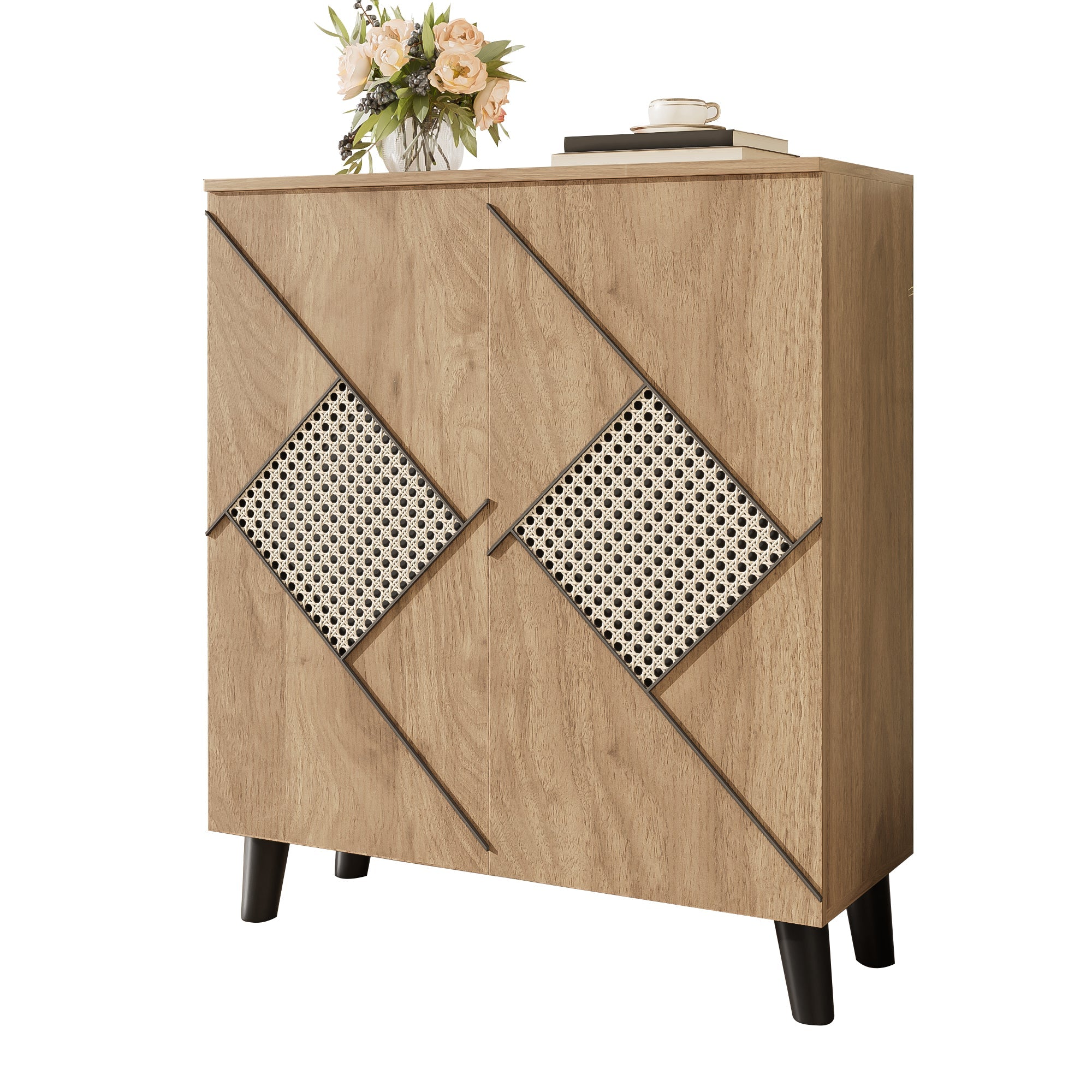 Logidon schoenenkast met modern rotanpatroon, 80 cm x 32 cm x 91 cm
