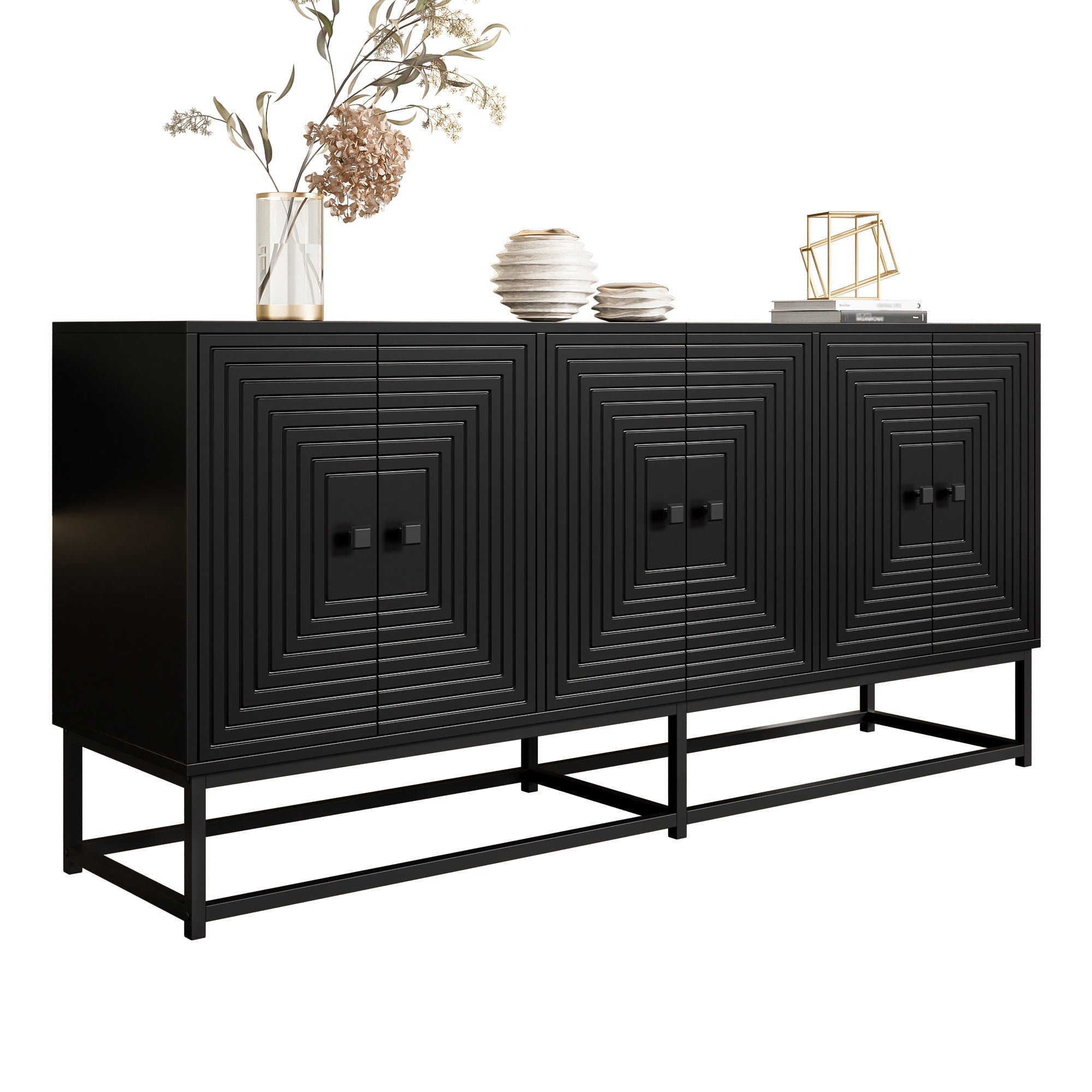 Logidon Moderne Zwarte Dressoirkast 3 Dubbele Deuren 160x38x75,5CM