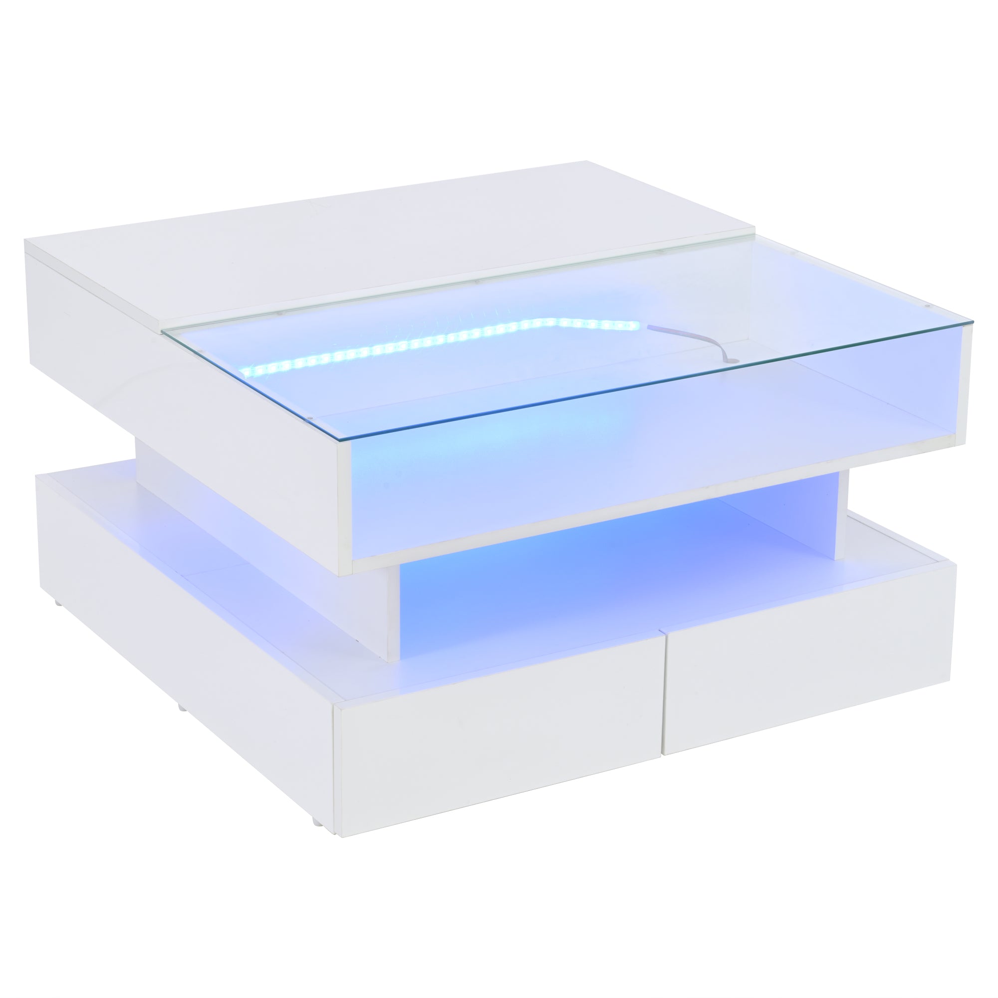 Logidon In hoogte verstelbare salontafel 80x80 cm witte LED opbergruimte