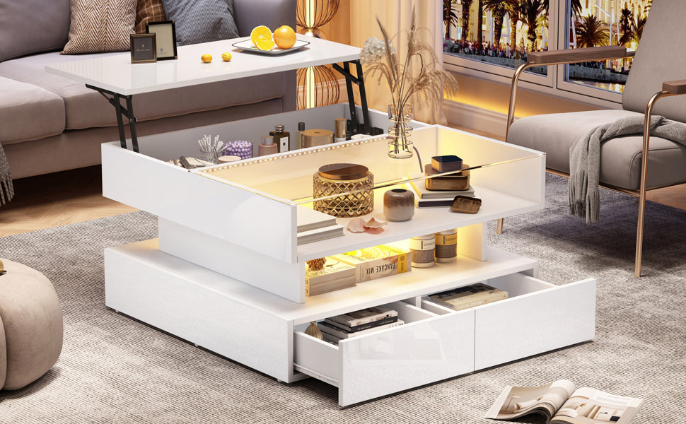 Logidon In hoogte verstelbare salontafel 80x80 cm witte LED opbergruimte