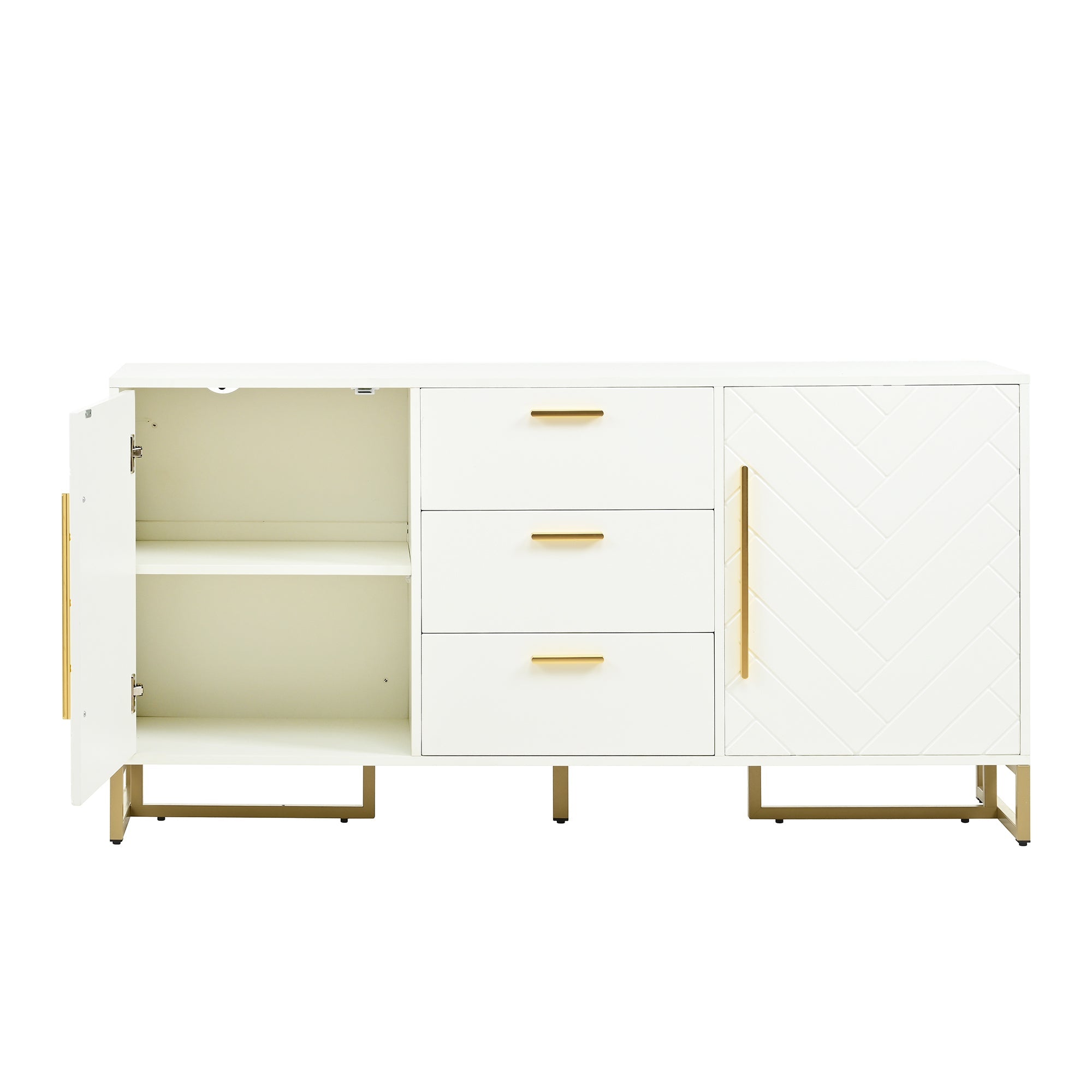 Logidon dressoir wit visgraatpatroon 145x40x75 cm 3 lades