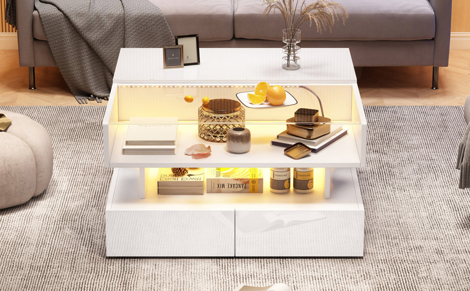 Logidon In hoogte verstelbare salontafel 80x80 cm witte LED opbergruimte
