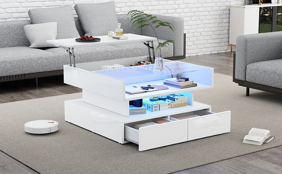 Logidon In hoogte verstelbare salontafel 80x80 cm witte LED opbergruimte