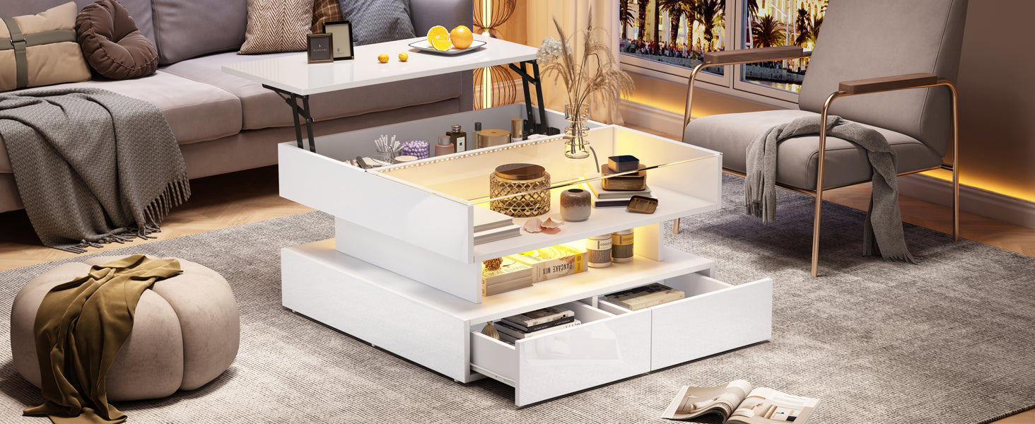 Logidon In hoogte verstelbare salontafel 80x80 cm witte LED opbergruimte