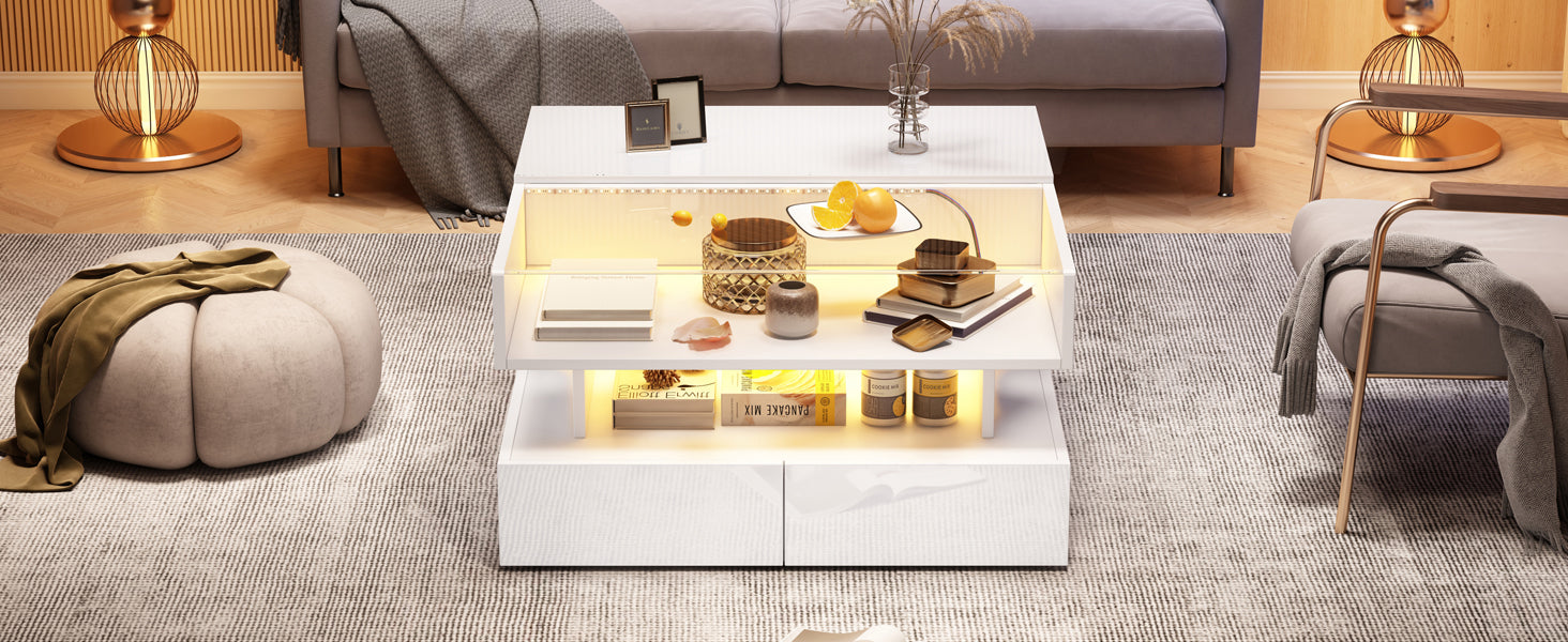 Logidon In hoogte verstelbare salontafel 80x80 cm witte LED opbergruimte