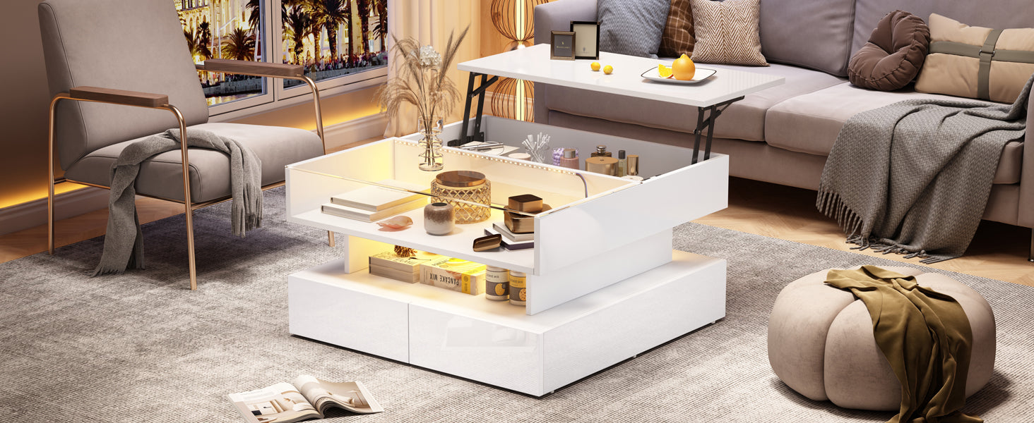 Logidon In hoogte verstelbare salontafel 80x80 cm witte LED opbergruimte