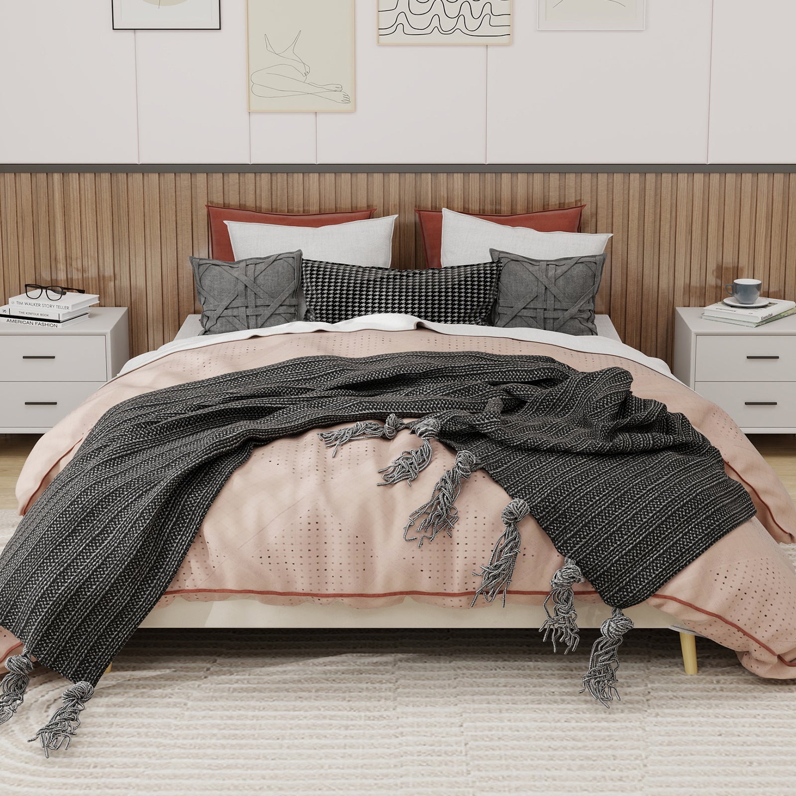 Logidon Modern Minimalistisch Bedframe 160x200 Beige Nederlands Fluweel