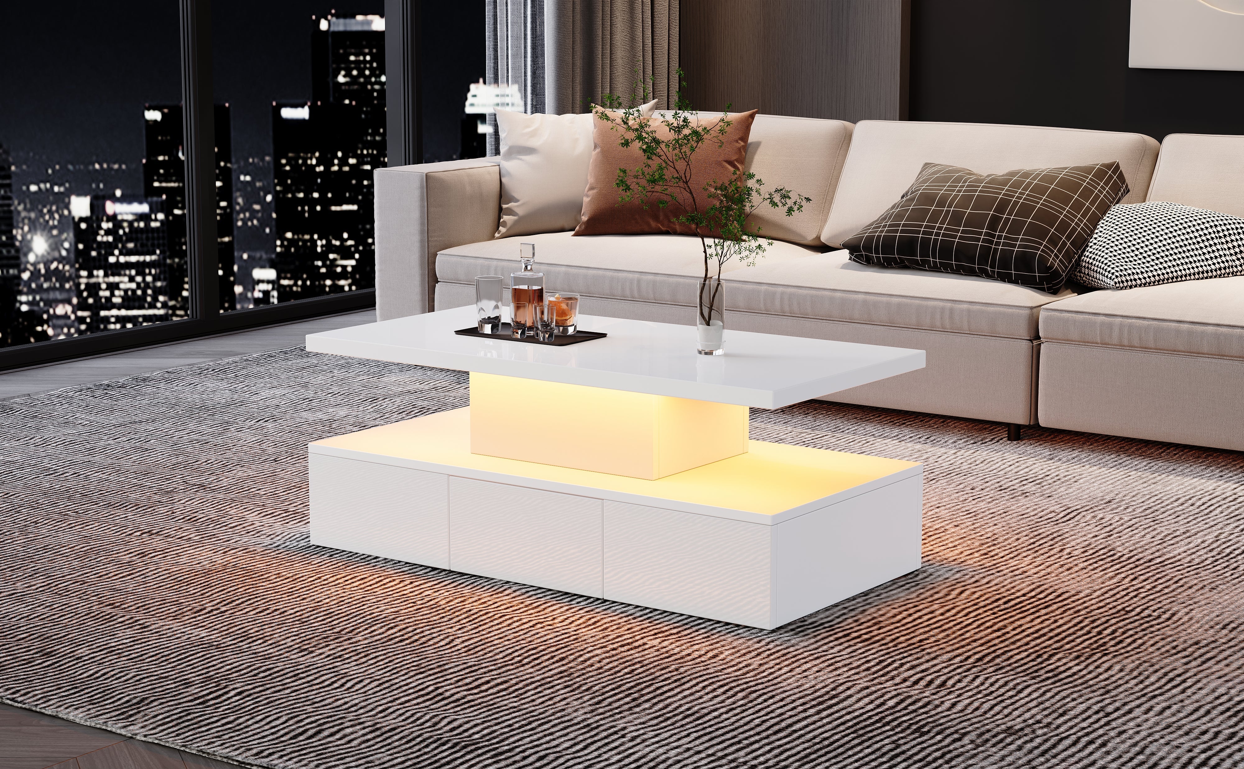Logidon Salontafel met twee niveaus, witte LED-verlichting