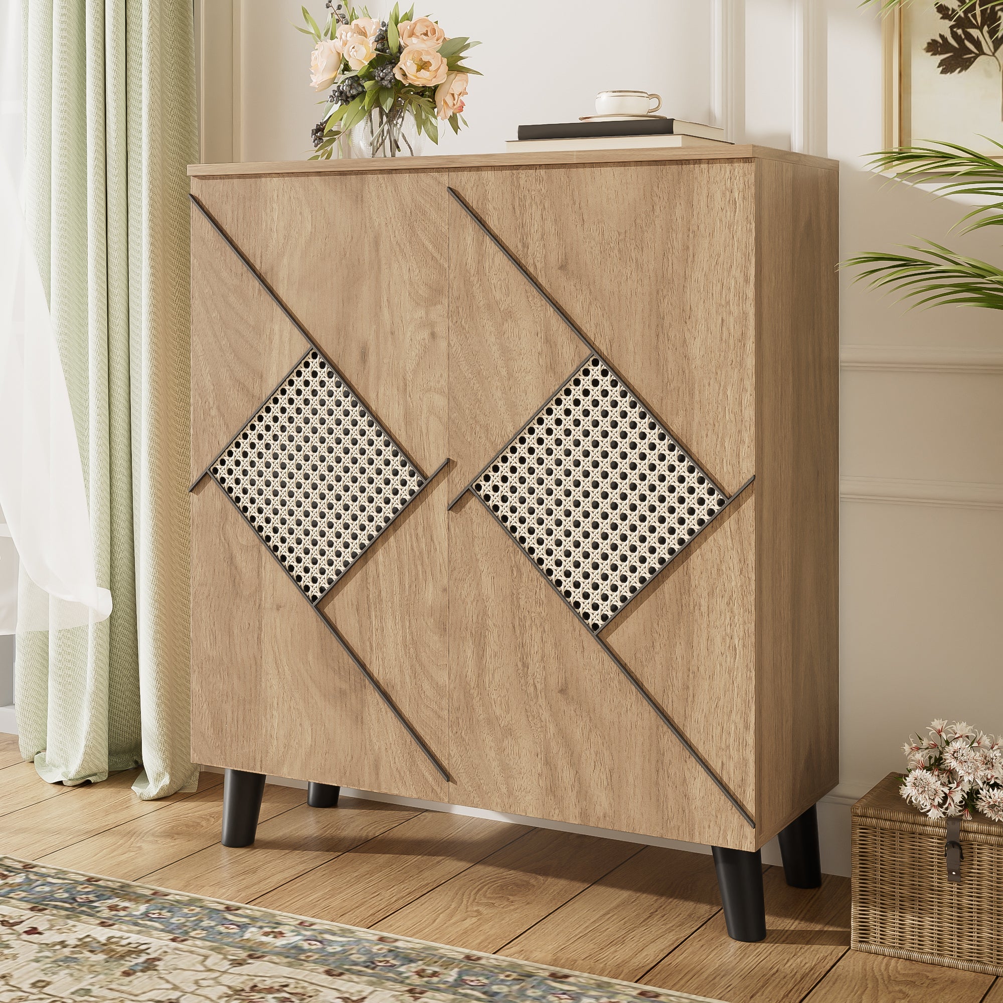 Logidon schoenenkast met modern rotanpatroon, 80 cm x 32 cm x 91 cm
