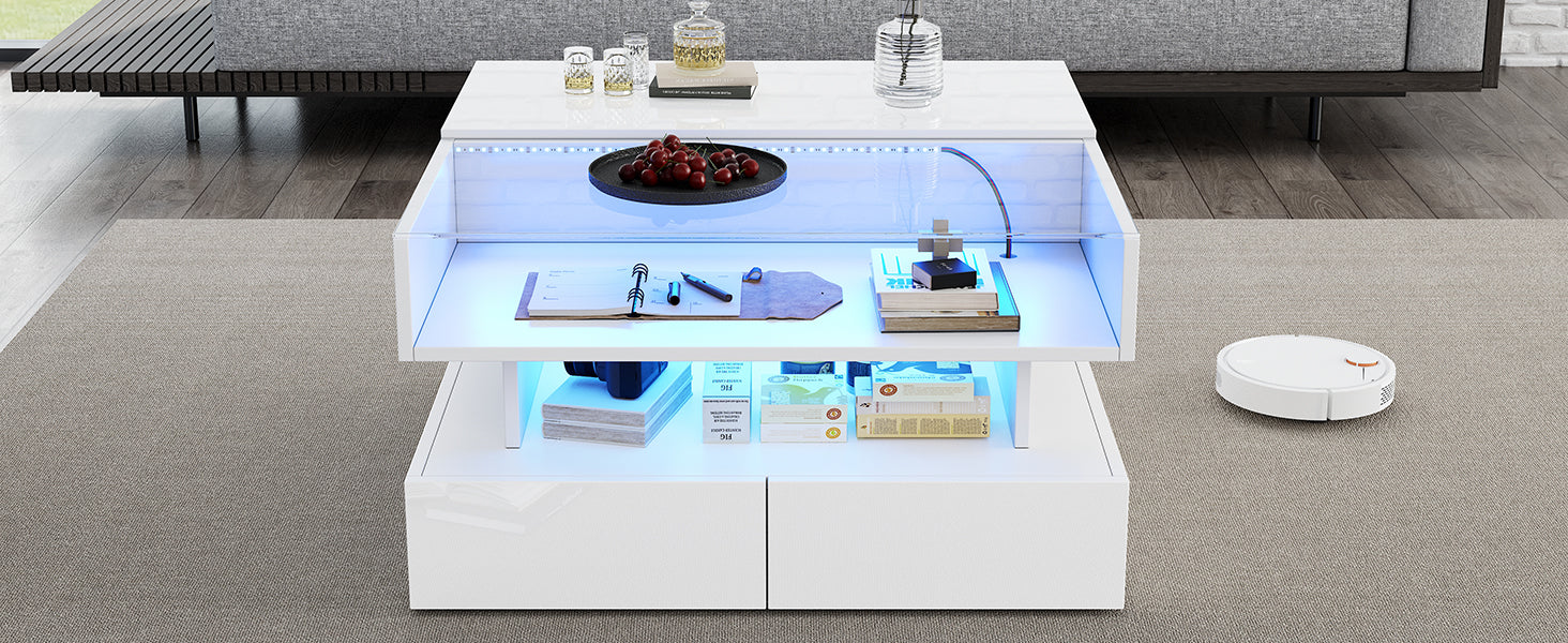 Logidon In hoogte verstelbare salontafel 80x80 cm witte LED opbergruimte