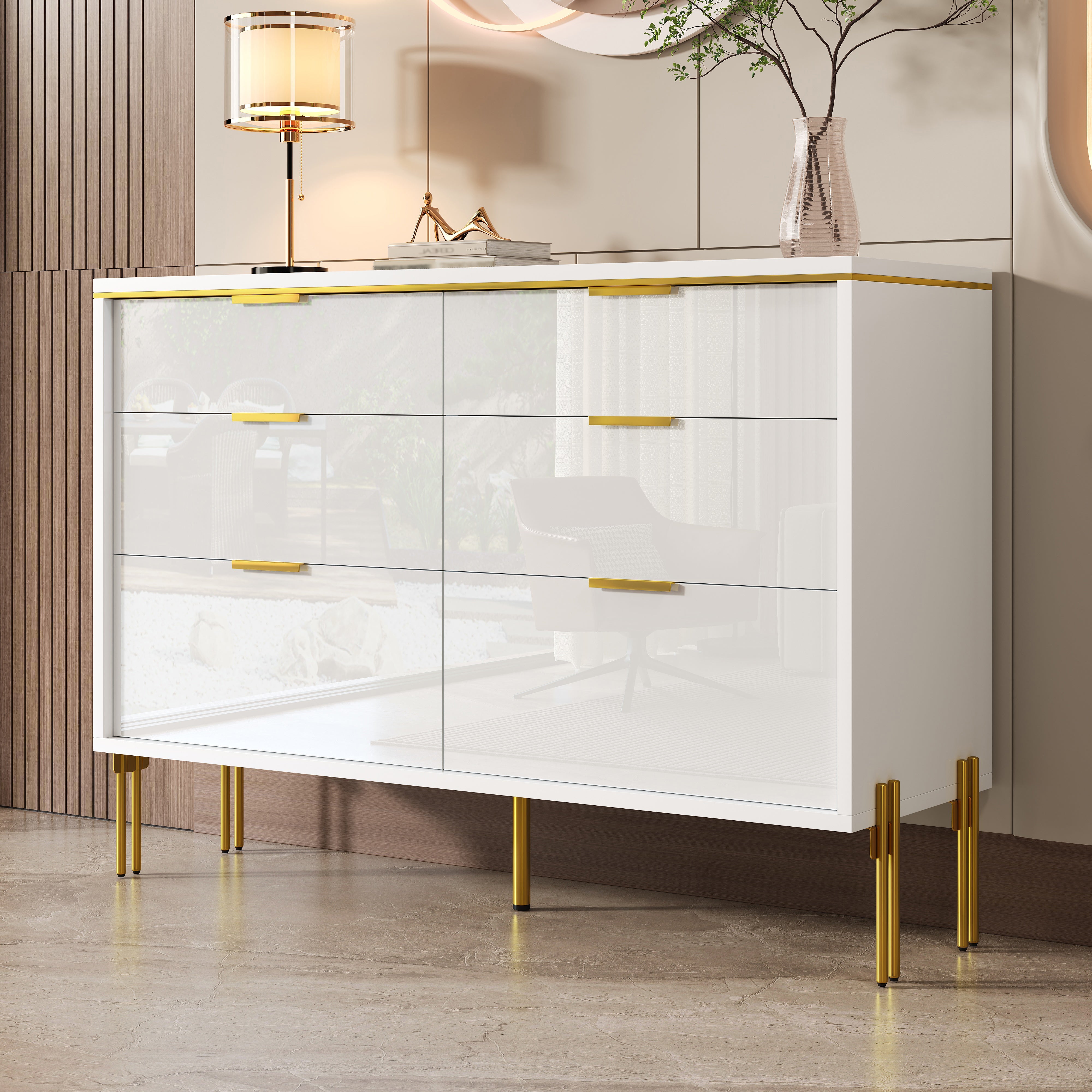 Logidon dressoir wit goud hoogglans 6 lades 120 cm