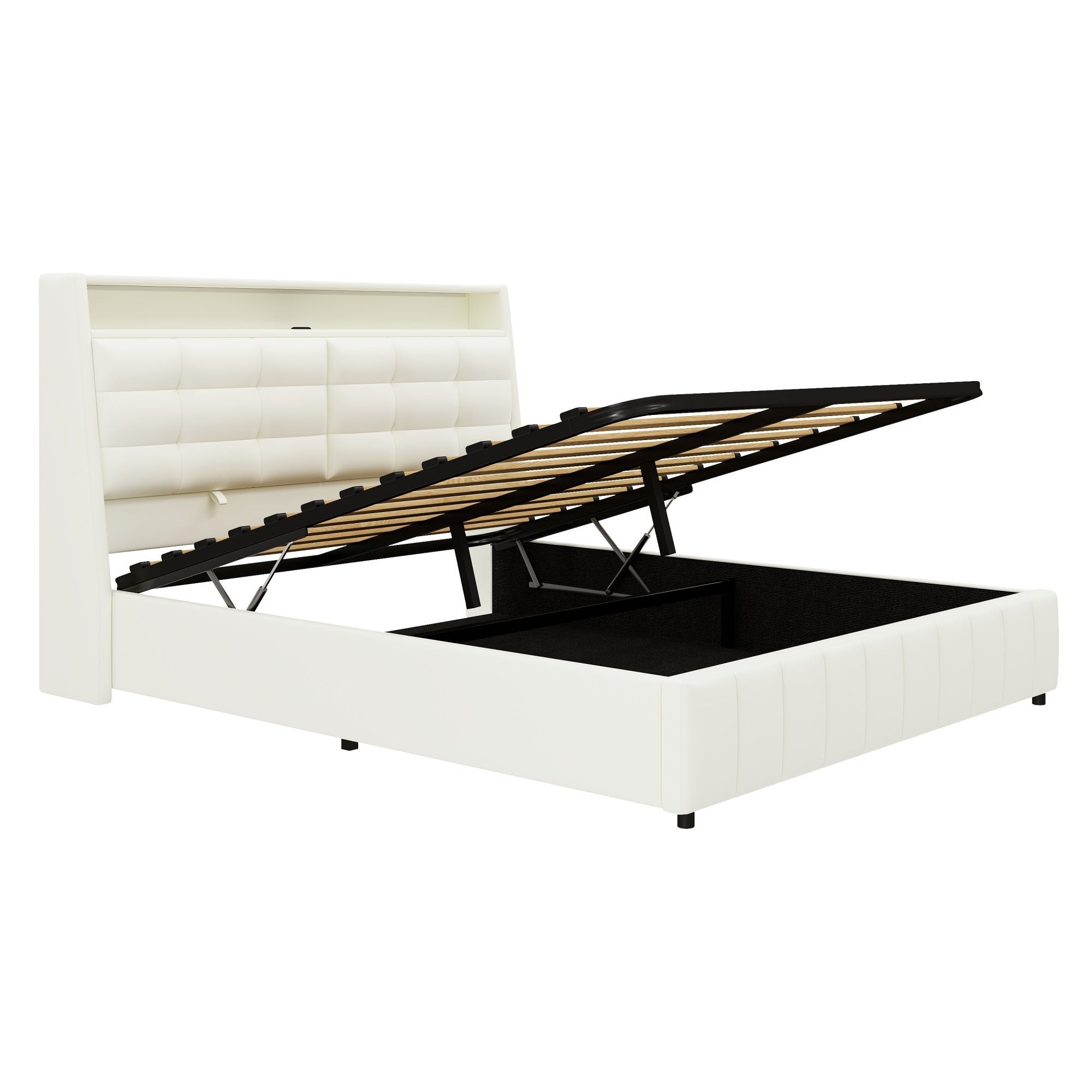 Logidon gewatteerd platformbed 160x200 met LED-licht en USB wit