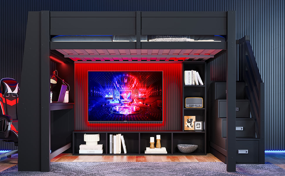 Logidon 140x200 hoogslaper met bureautrap LED zwart