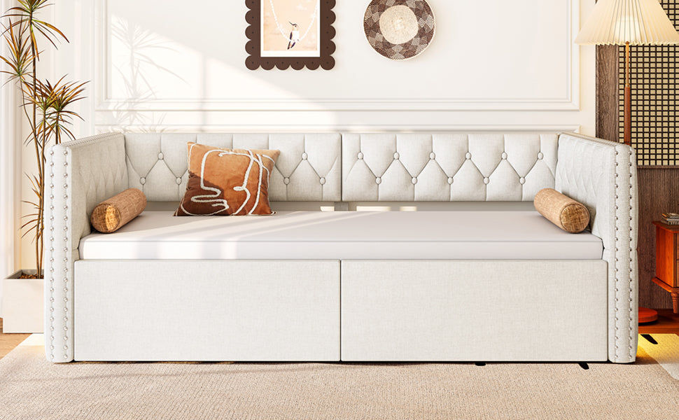 Logidon uitschuifbaar dagbed 90x200 tot 180x200 beige met LED