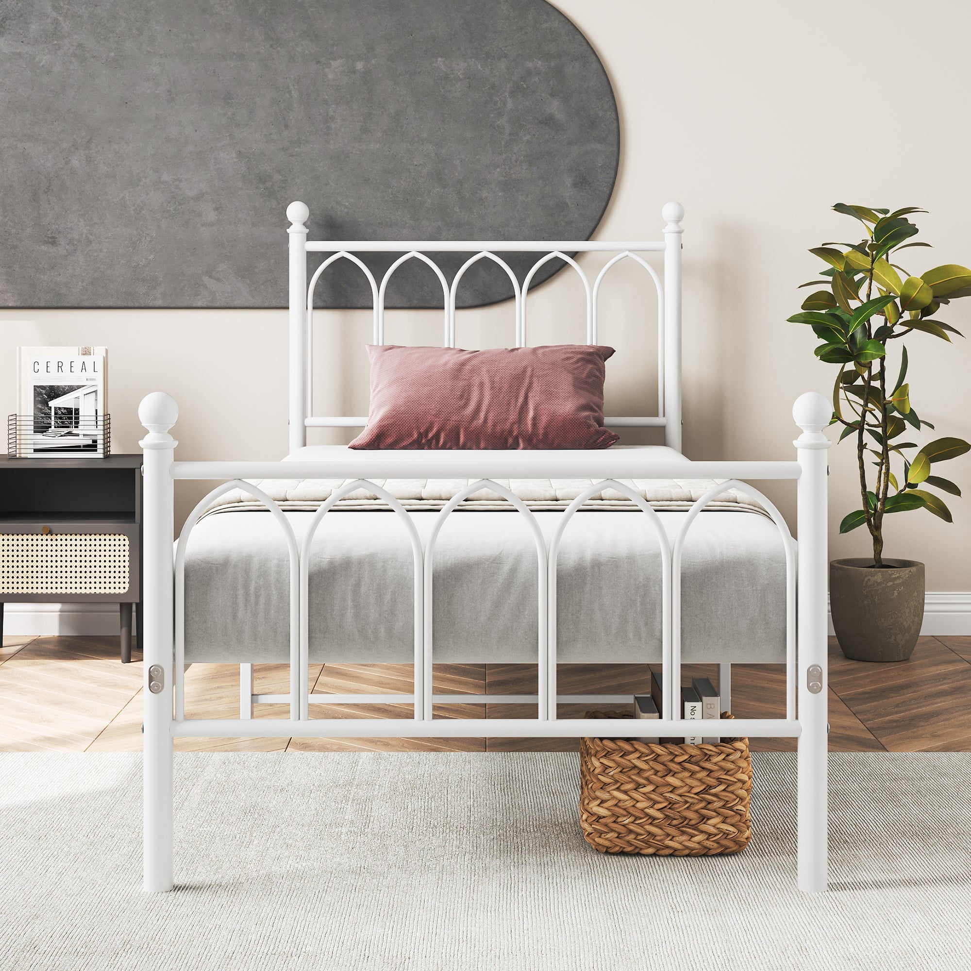 Logidon metalen bedframe 90x200 wit hoofdbord met opbergruimte voor onder het bed