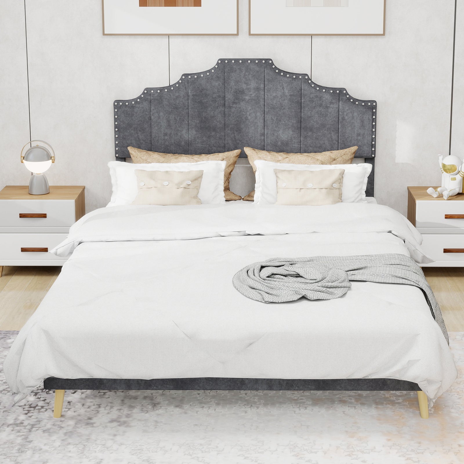 Logidon stoffen bed 160x200 cm grijs met hoofdeinde
