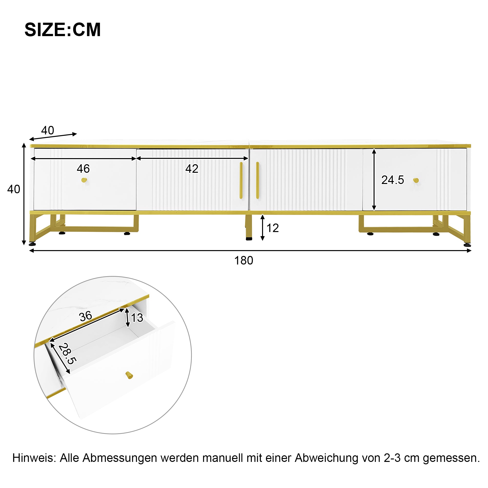 Logidon Elegant Wit TV-meubel 180x40x40 cm Gouden Trim