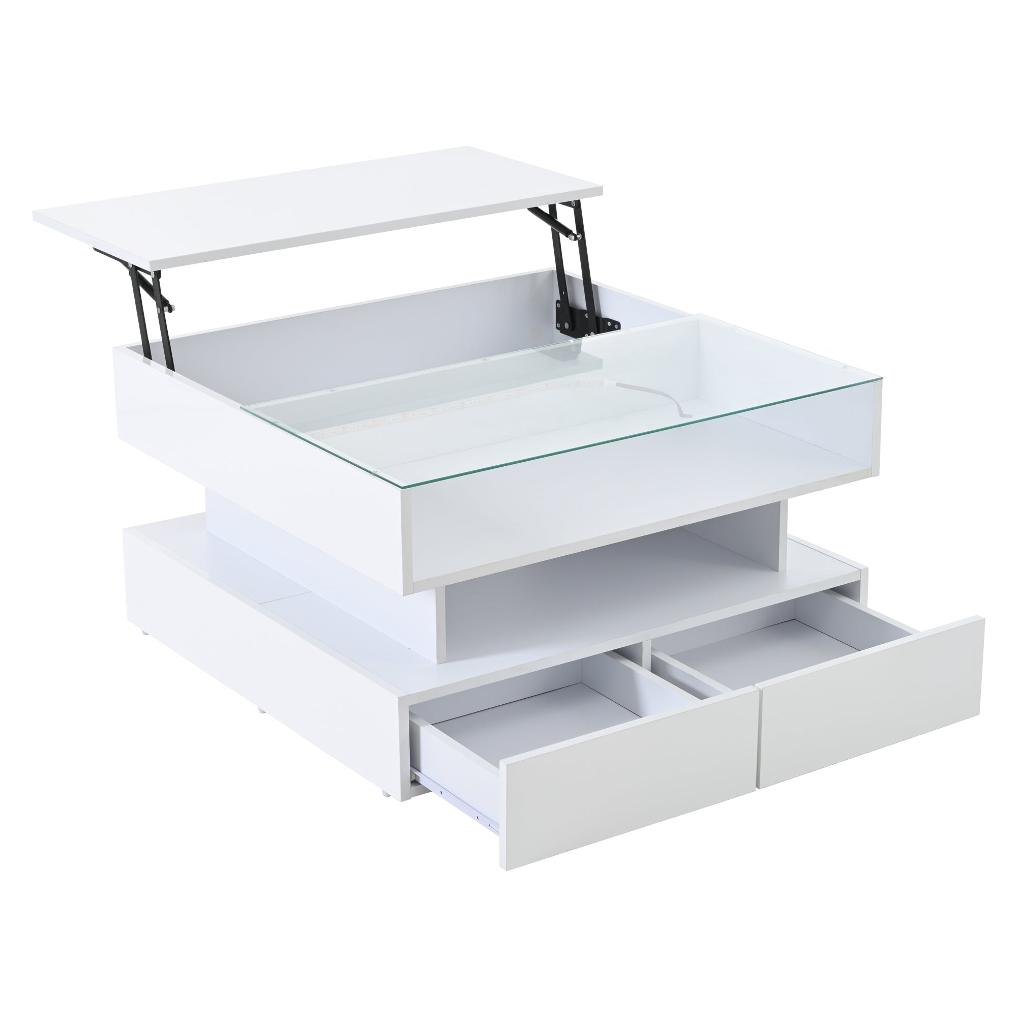 Logidon In hoogte verstelbare salontafel 80x80 cm witte LED opbergruimte