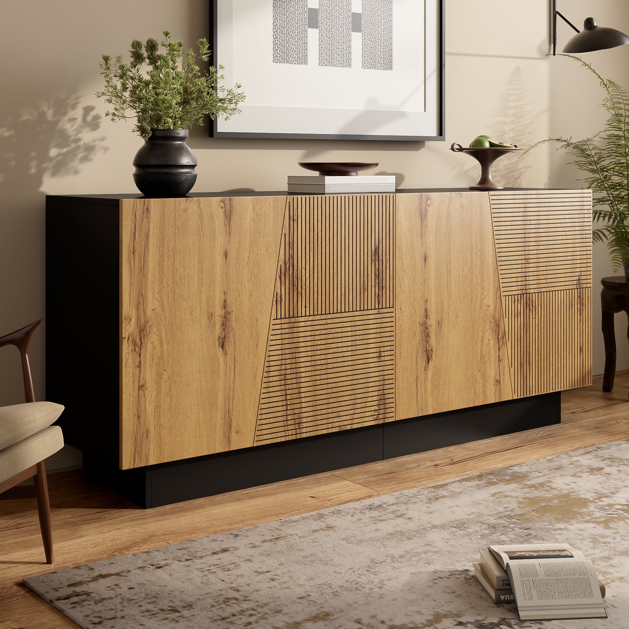 Logidon dressoir 160 cm zwart houtlook verstelbare planken