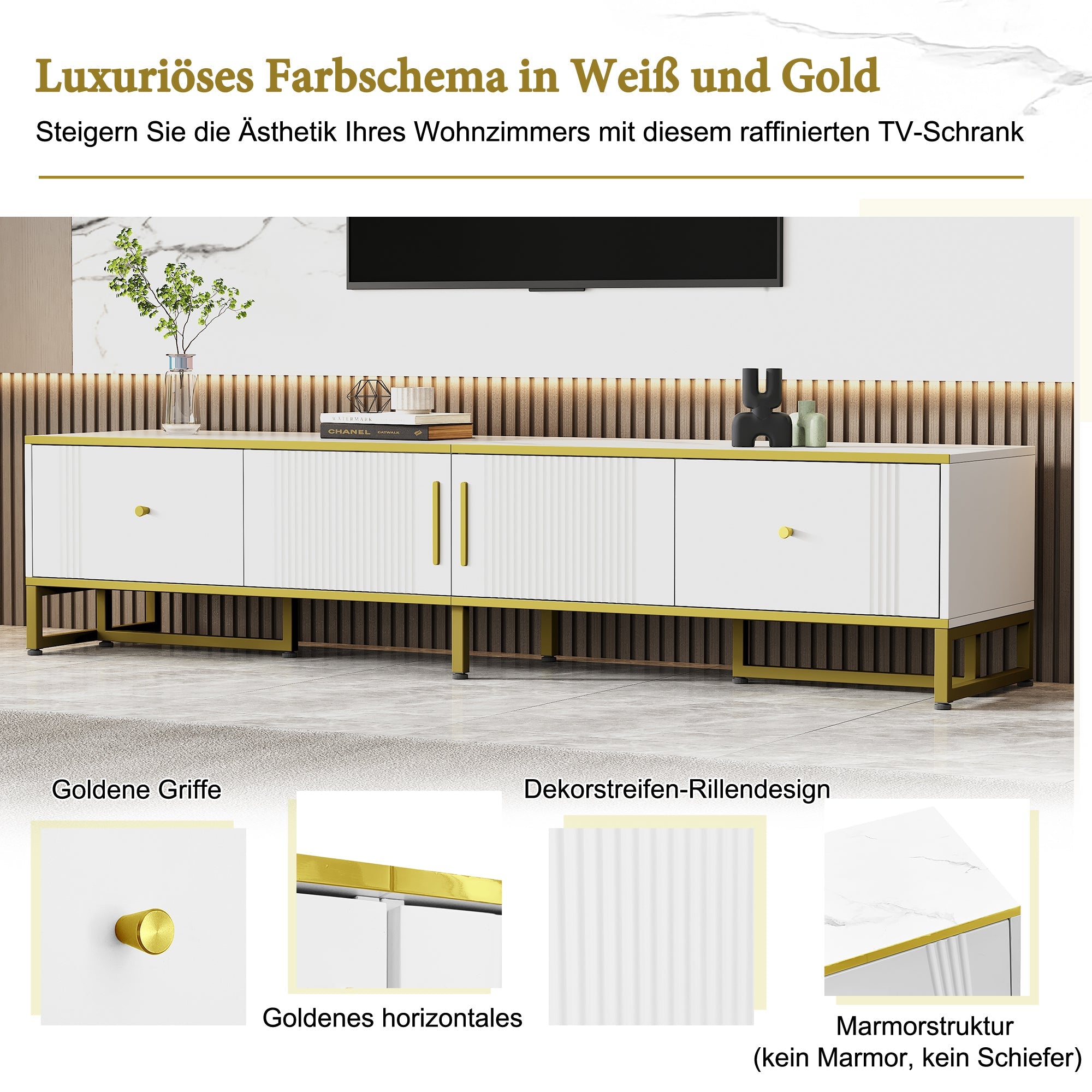 Logidon Elegant Wit TV-meubel 180x40x40 cm Gouden Trim
