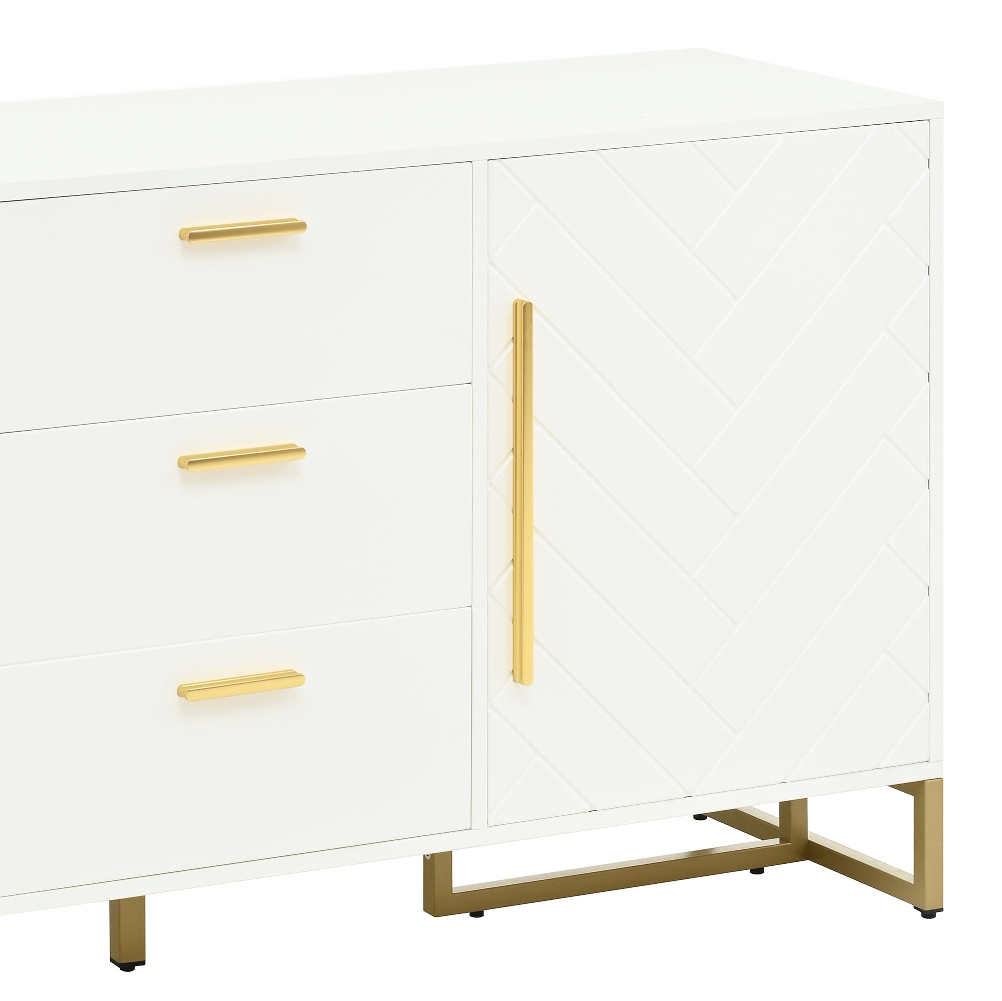 Logidon dressoir wit visgraatpatroon 145x40x75 cm 3 lades