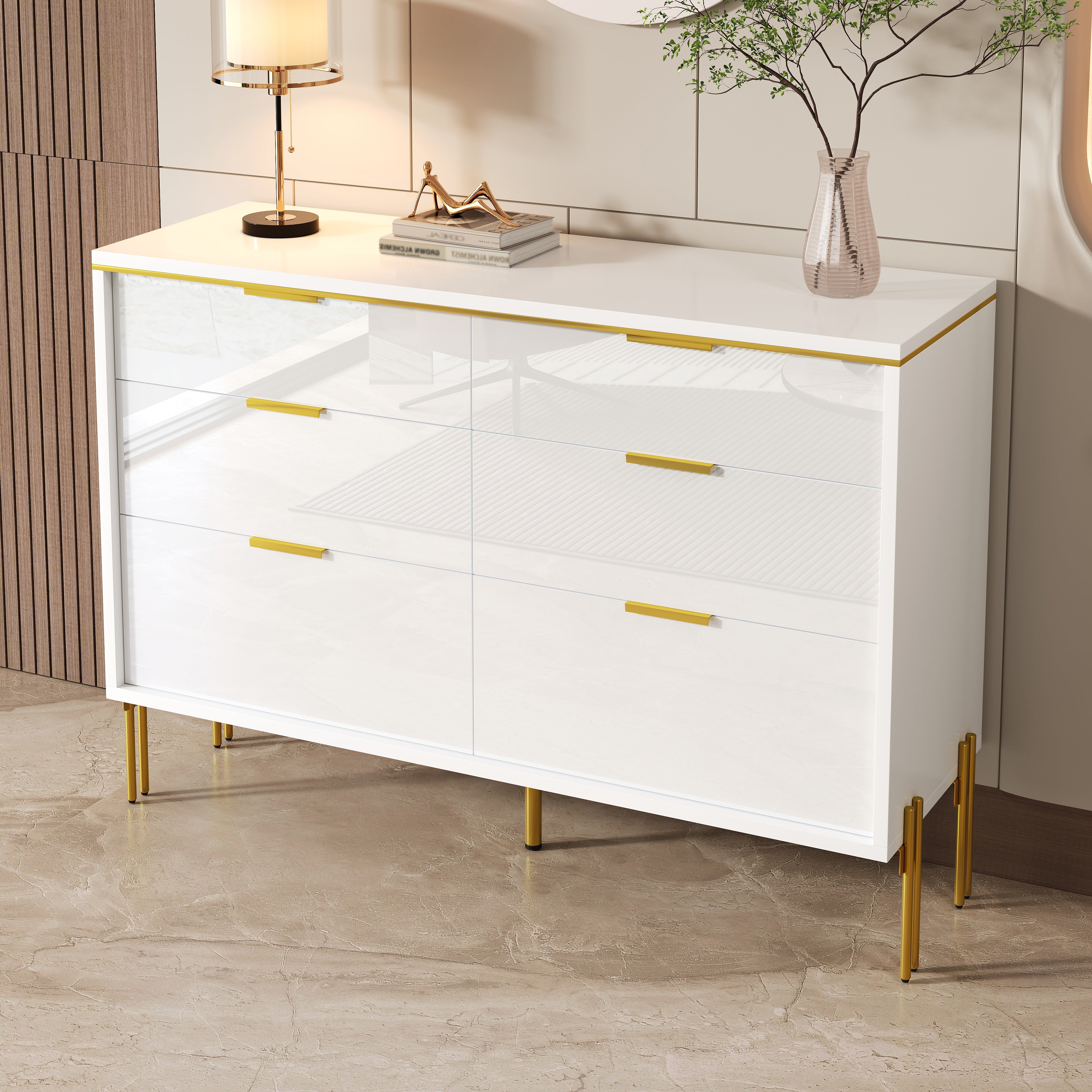Logidon dressoir wit goud hoogglans 6 lades 120 cm