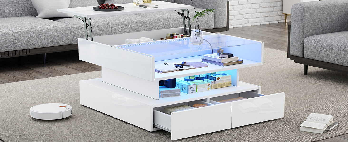 Logidon In hoogte verstelbare salontafel 80x80 cm witte LED opbergruimte