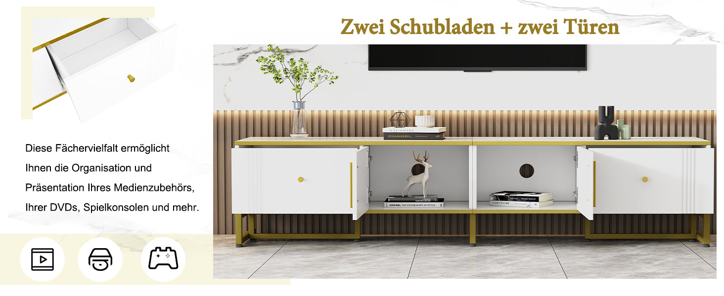 Logidon Elegant Wit TV-meubel 180x40x40 cm Gouden Trim