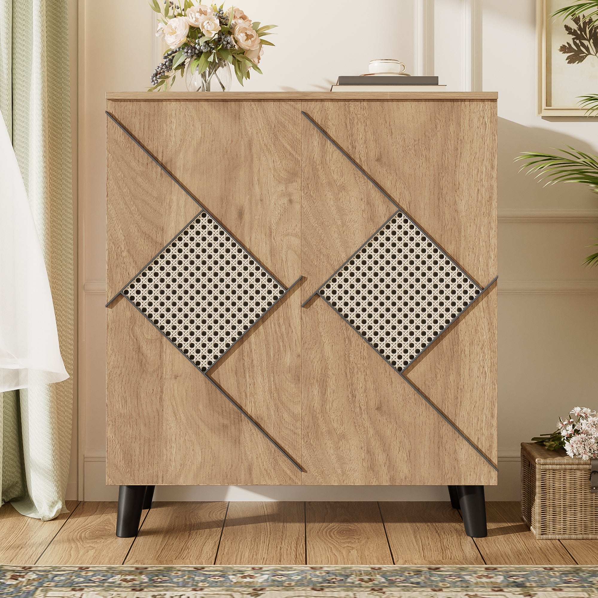 Logidon schoenenkast met modern rotanpatroon, 80 cm x 32 cm x 91 cm