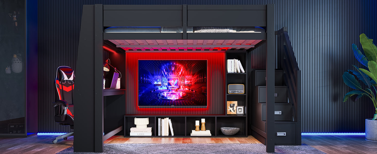 Logidon 140x200 hoogslaper met bureautrap LED zwart