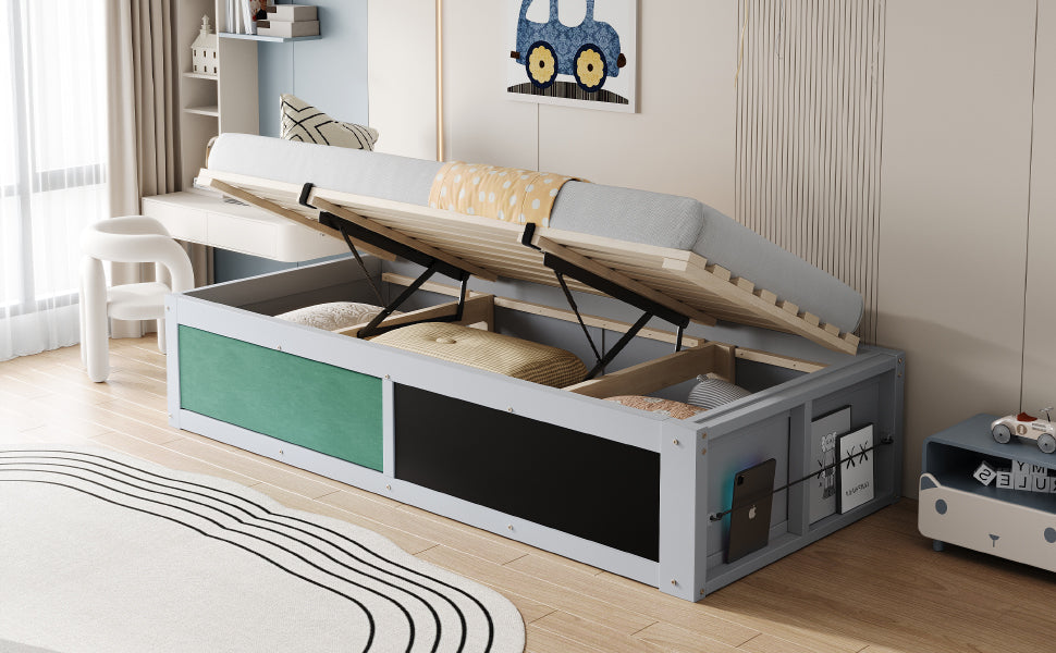 Logidon Kinderbed 90x200 cm met hydraulische opbergruimte Grijs