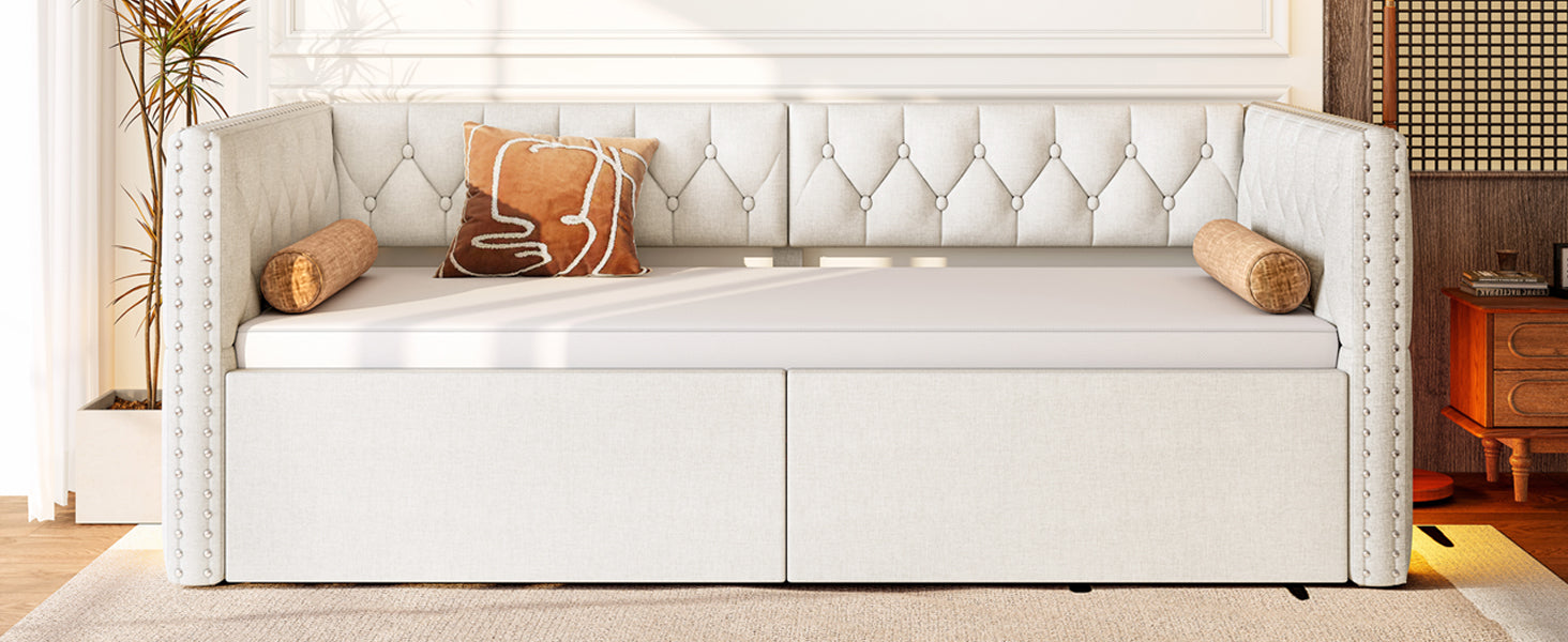 Logidon uitschuifbaar dagbed 90x200 tot 180x200 beige met LED