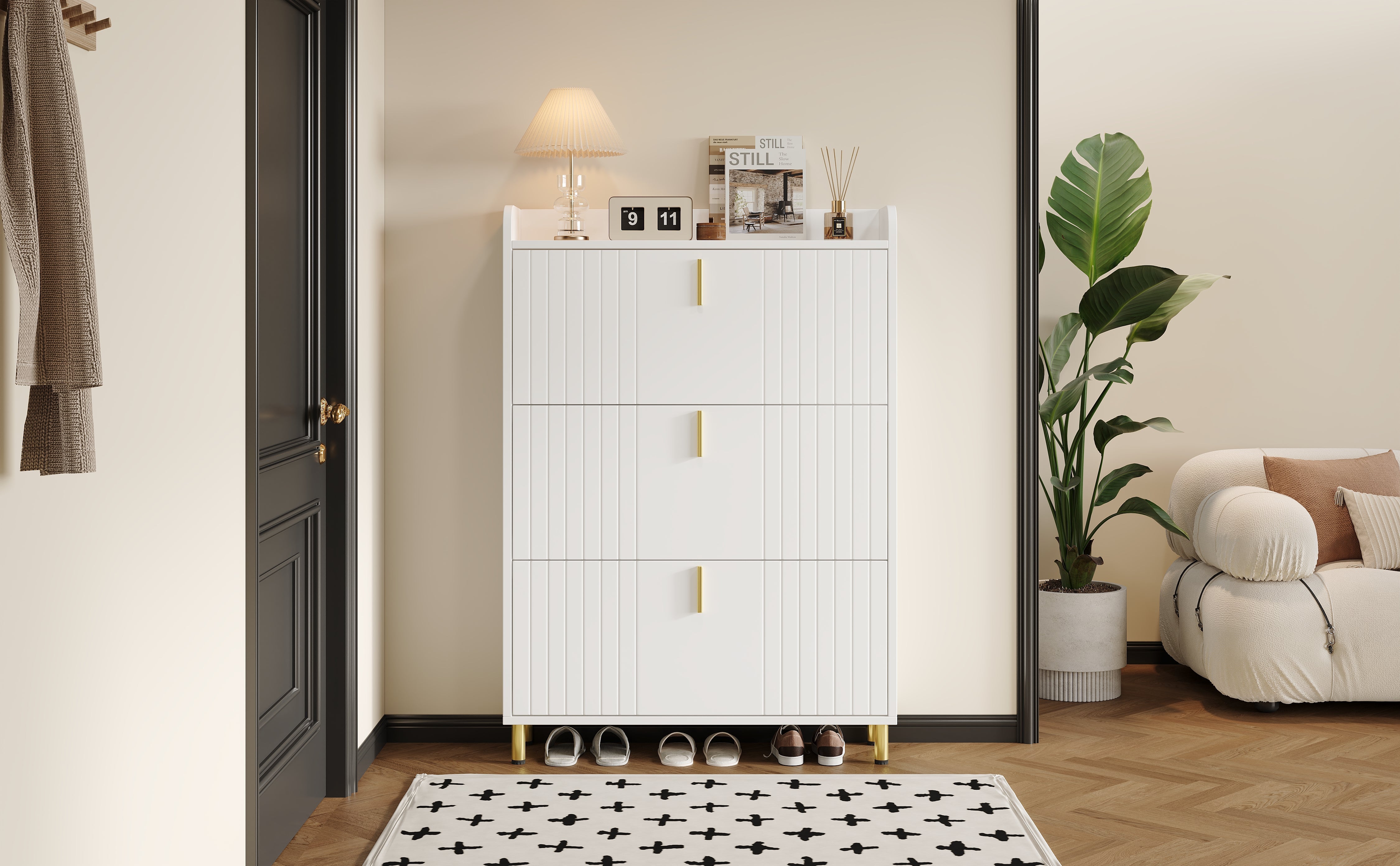 Logidon schoenenkast wit 3 kleppen, 6 vakken, 80x23x123 cm