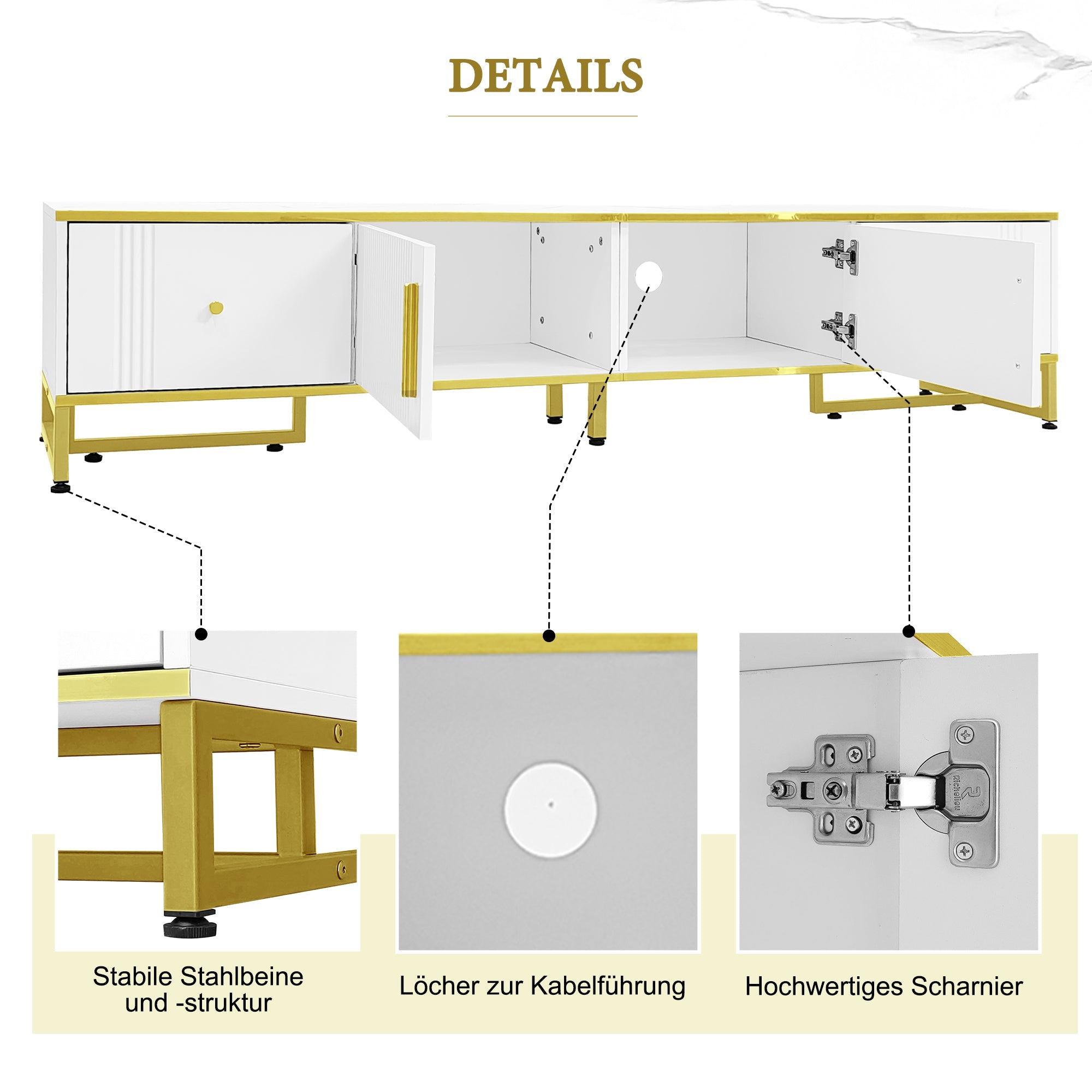 Logidon Elegant Wit TV-meubel 180x40x40 cm Gouden Trim