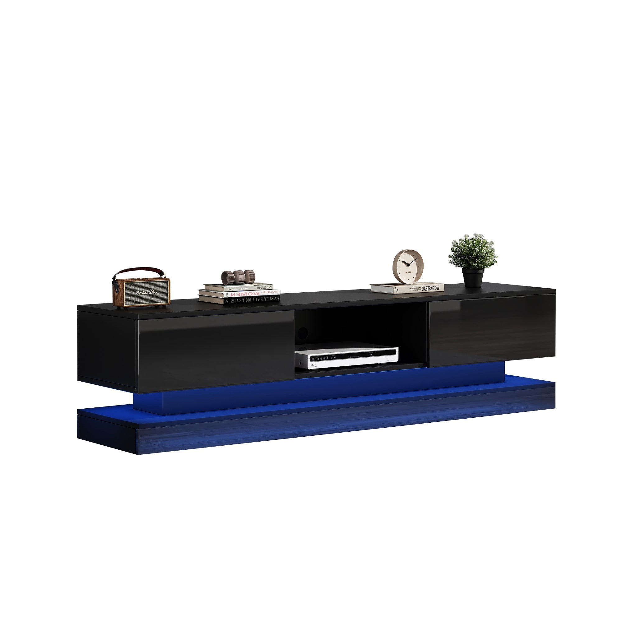 Logidon Zwart Hoogglans TV-meubel 160 CM Met LED 2 Laden