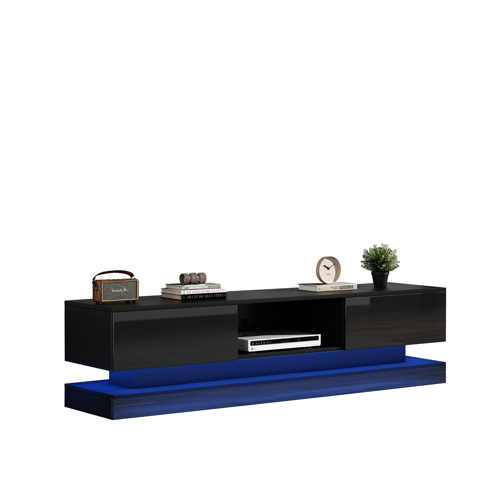 Logidon Zwart Hoogglans TV-meubel 160 CM Met LED 2 Laden