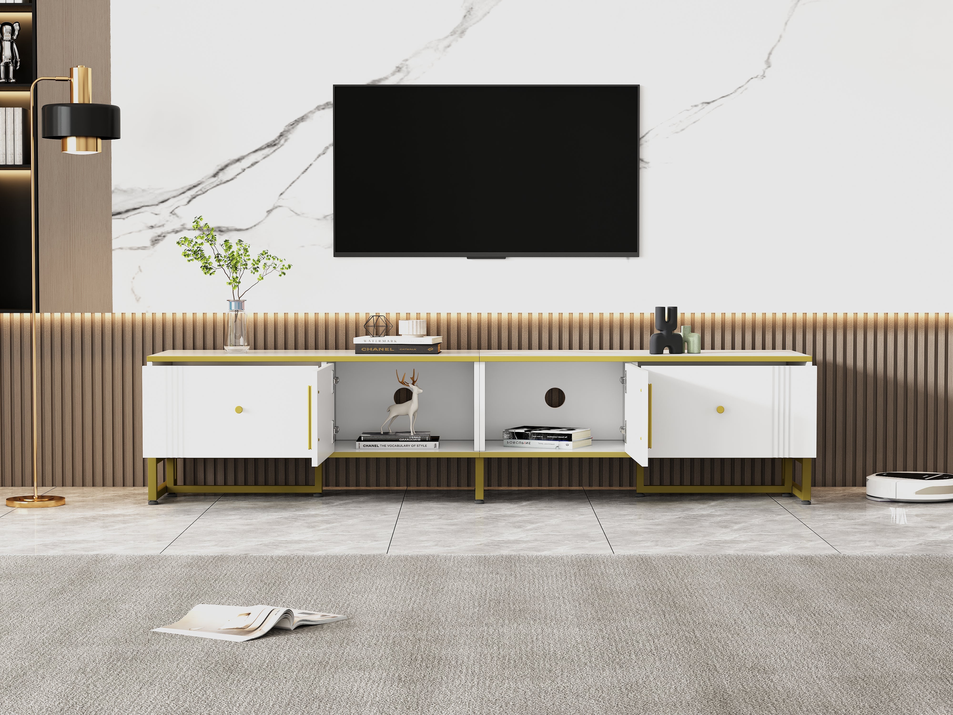 Logidon Elegant Wit TV-meubel 180x40x40 cm Gouden Trim