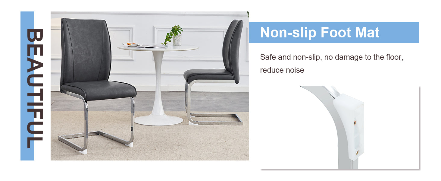 Logidon Dining Table Chair Set Gray Faux Leather With Horseskin Texture