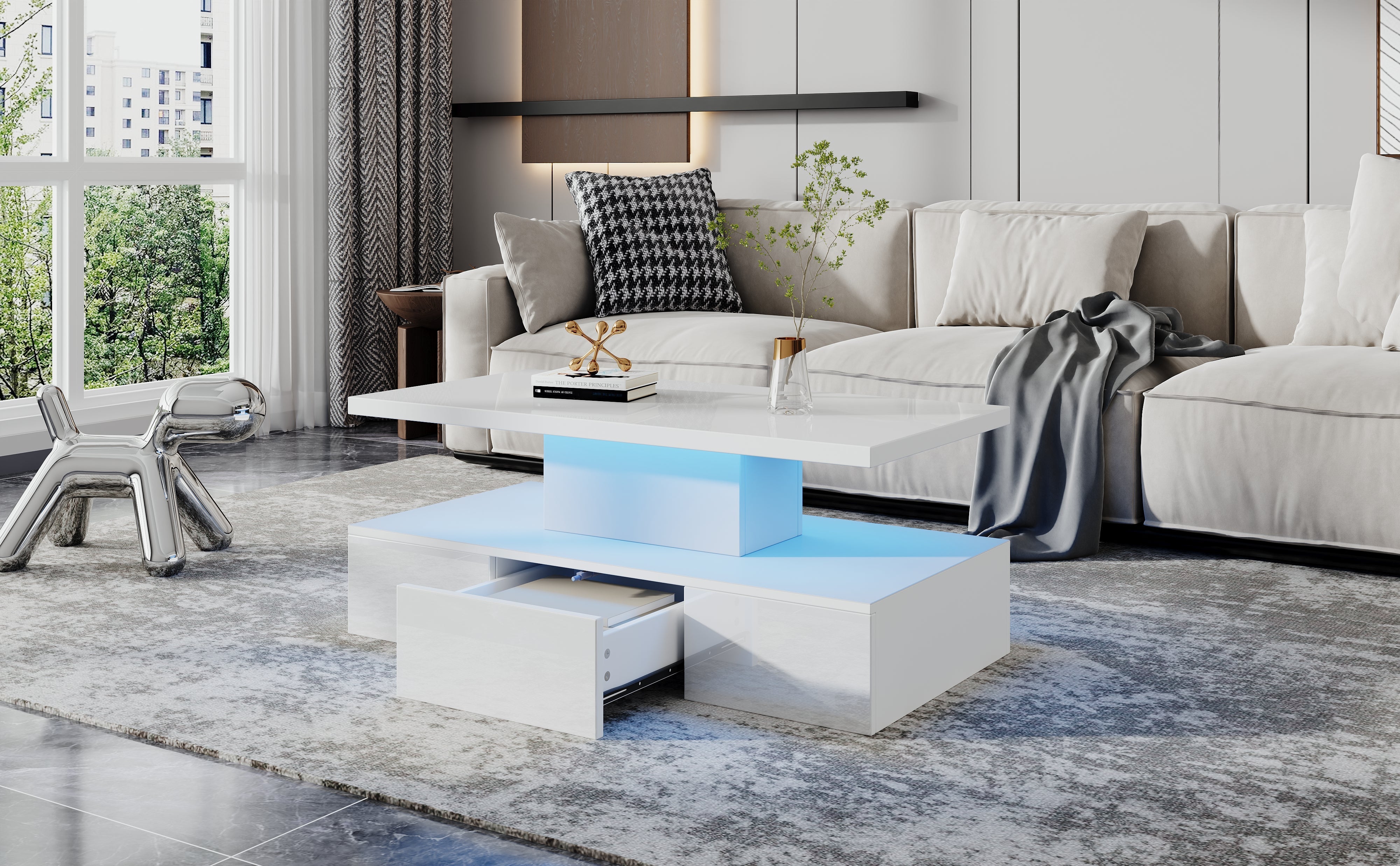 Logidon Salontafel met twee niveaus, witte LED-verlichting