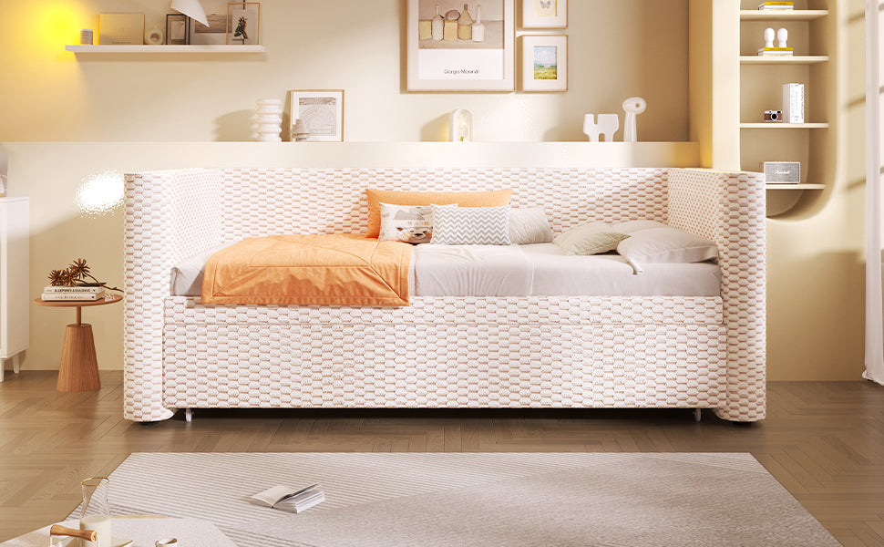 Logidon dagbed slaapbank beige fluweel 90x200/180x200 LED