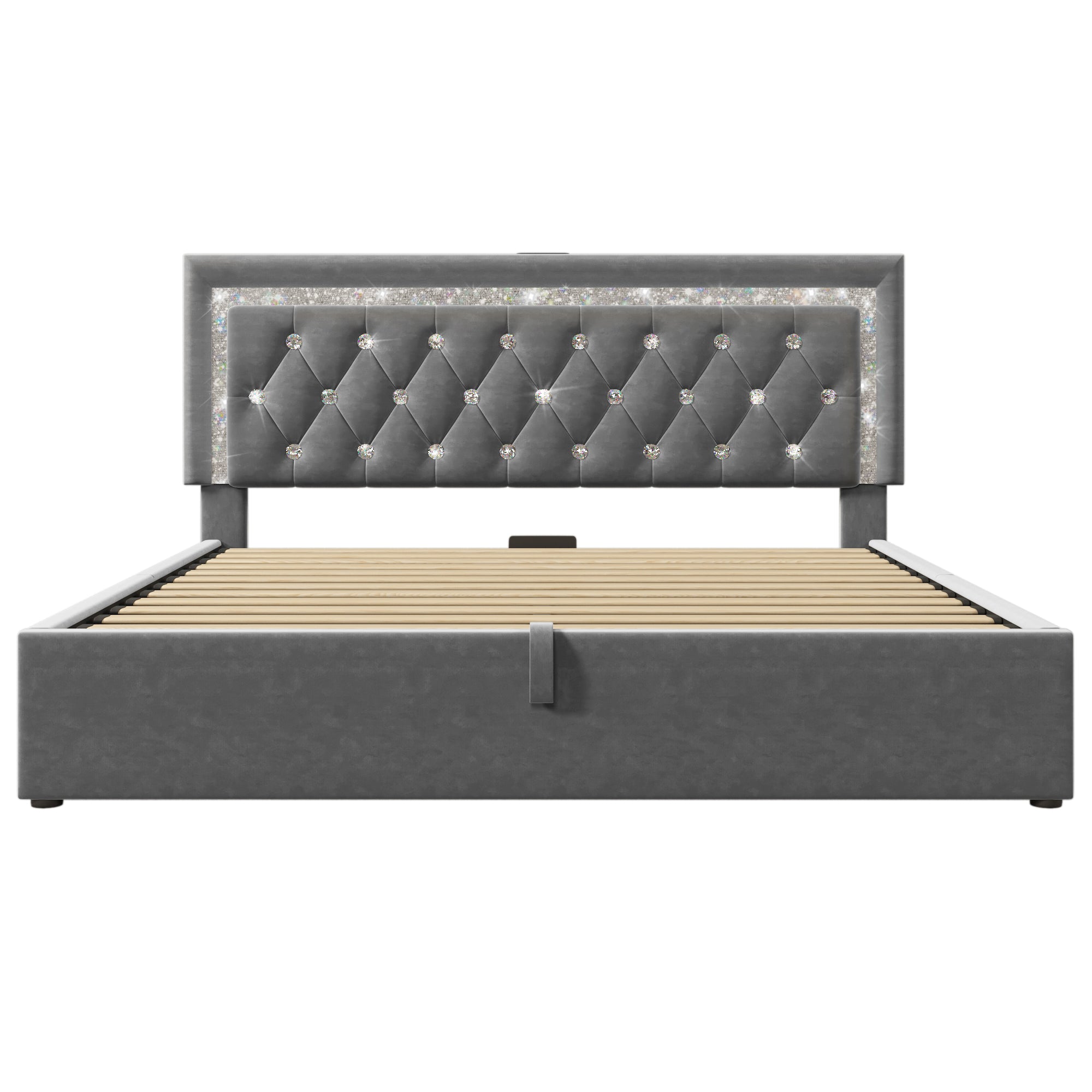 Logidon gestoffeerd bed 160x200 cm grijs met LED diamantband en USB