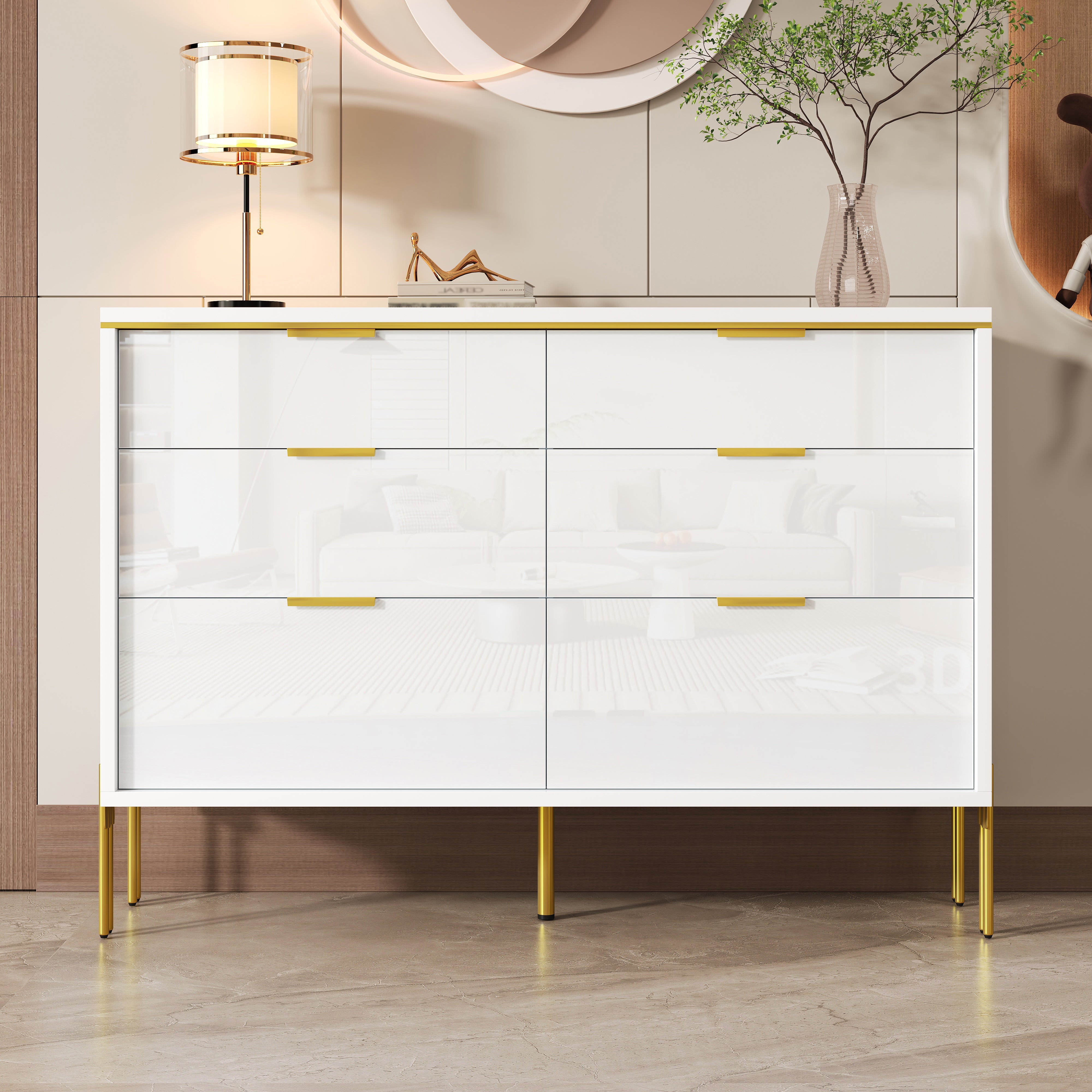 Logidon dressoir wit goud hoogglans 6 lades 120 cm