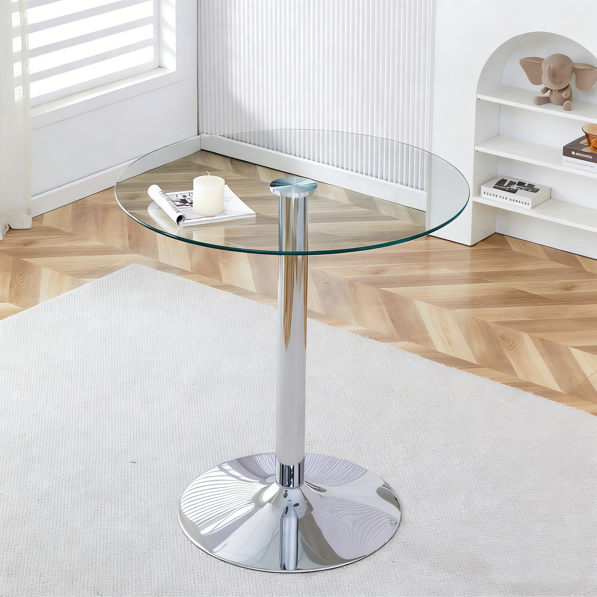 Logidon Moderne Glazen Tafel Rond 89 cm - Transparant metalen onderstel, 92 cm hoog
