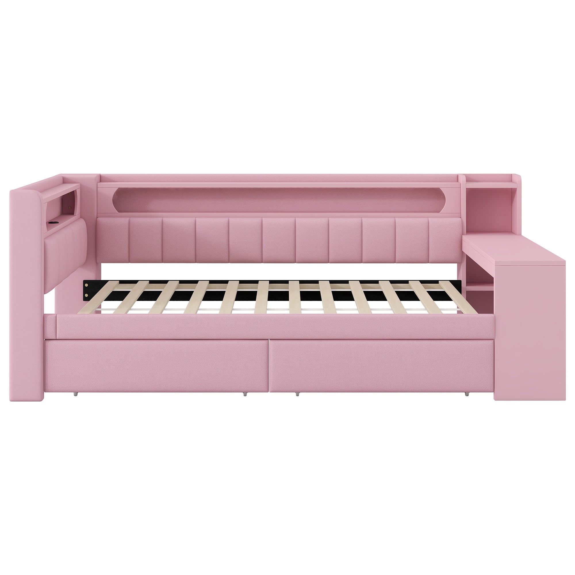 Logidon Daybed 90x200 Upholstered With USB And LED And Desk Pink