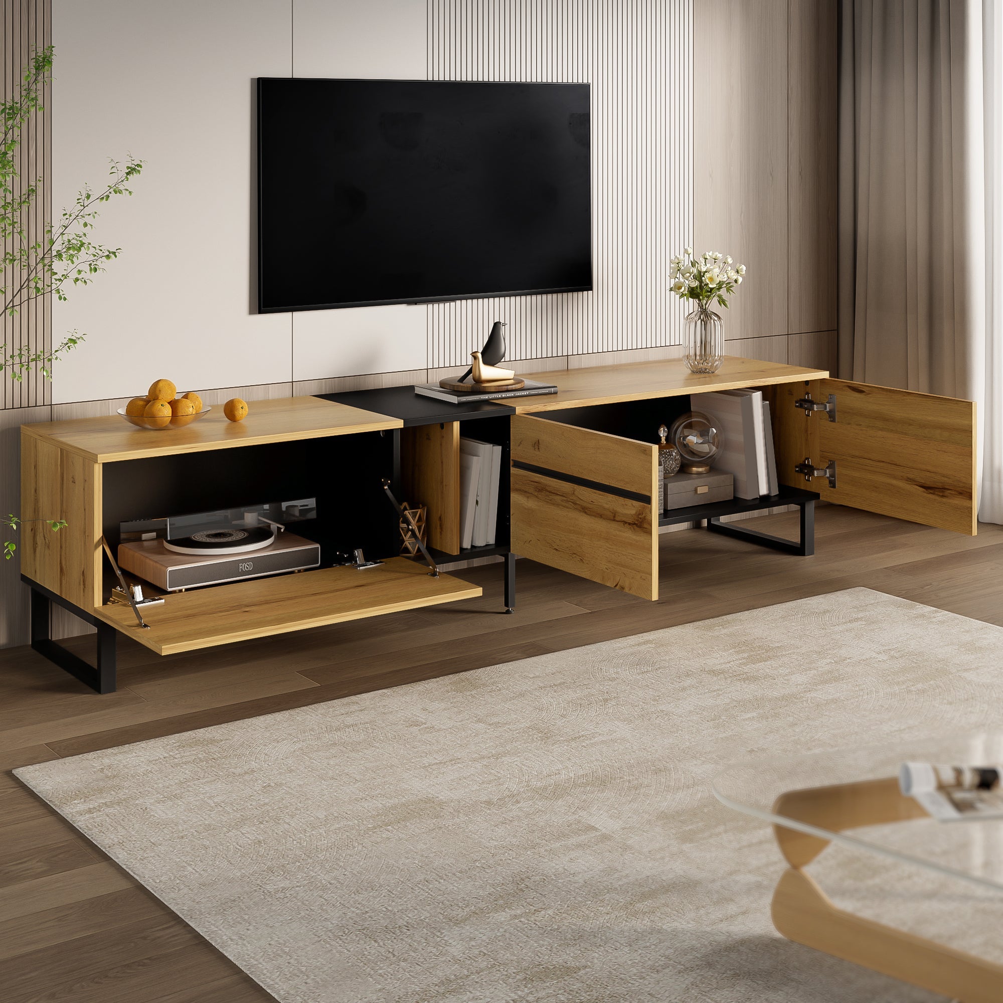Logidon Modern TV-lowboard 180 cm Bruin met inklapbaar vak Open vakken