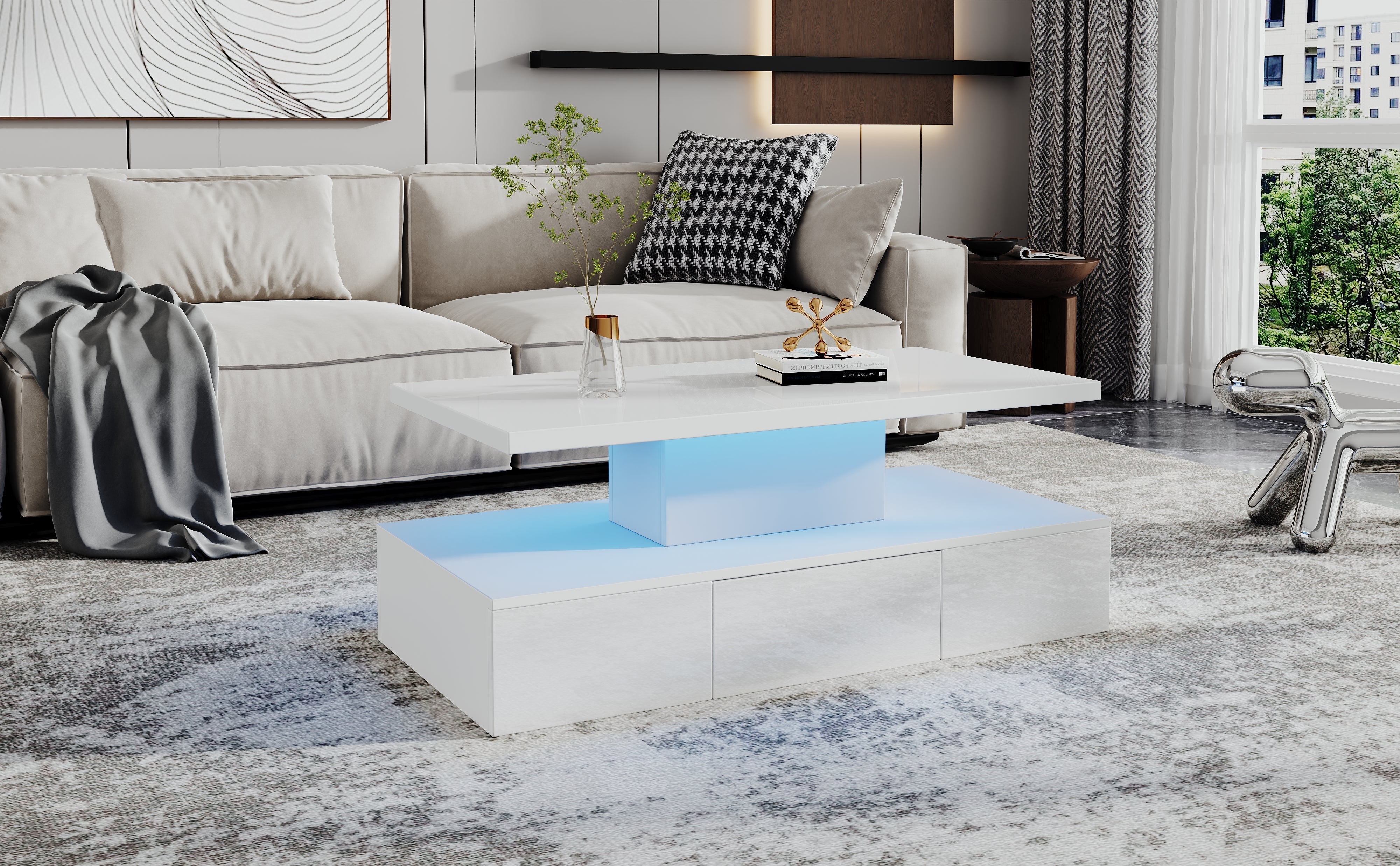 Logidon Salontafel met twee niveaus, witte LED-verlichting